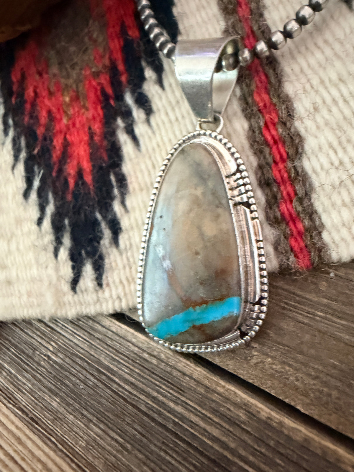 Handcrafted Sterling Silver & Royston Ribbon Turquoise Pendant