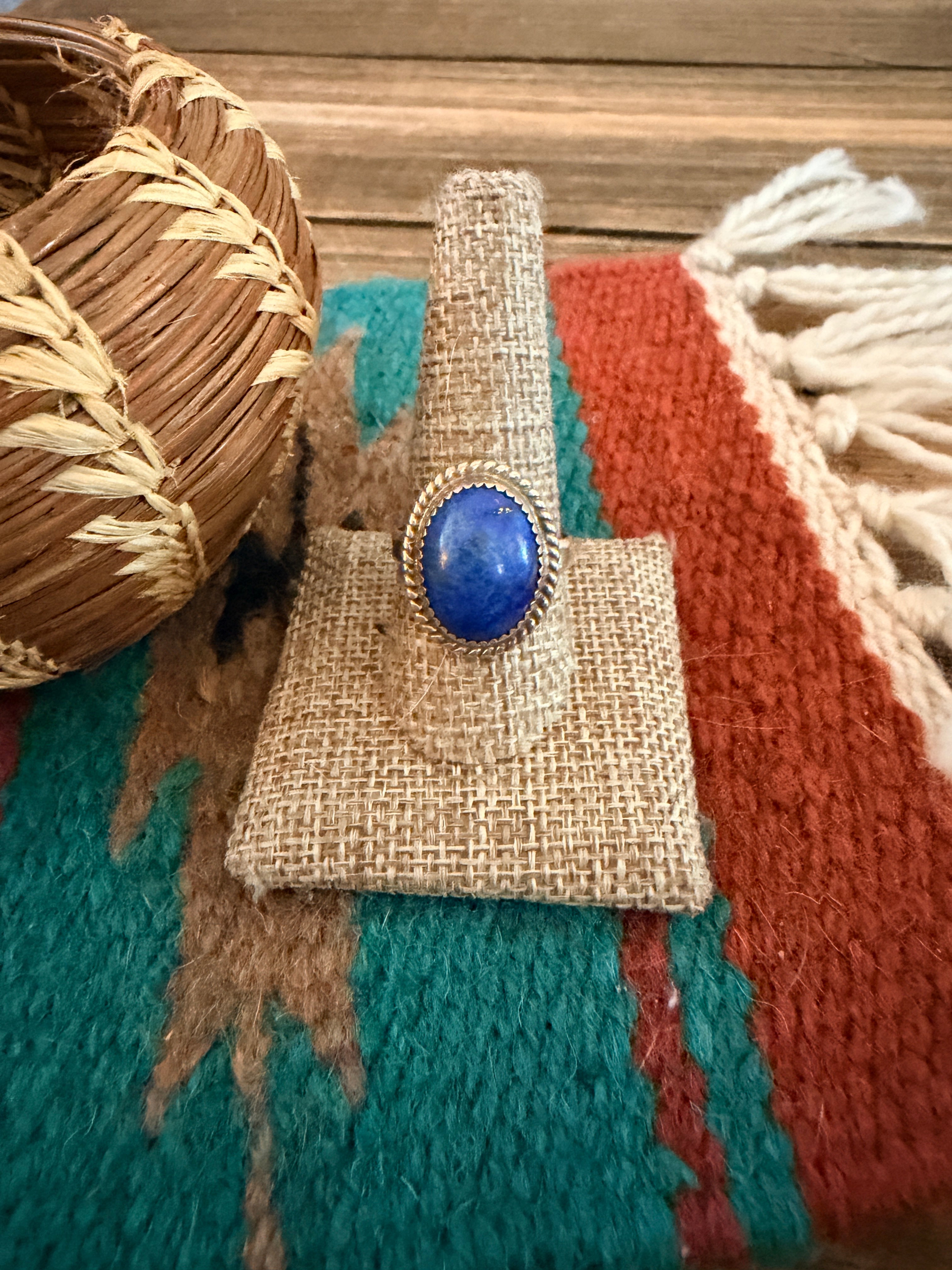 Old Pawn Handcrafted Lapis & Sterling Silver Ring Size 10