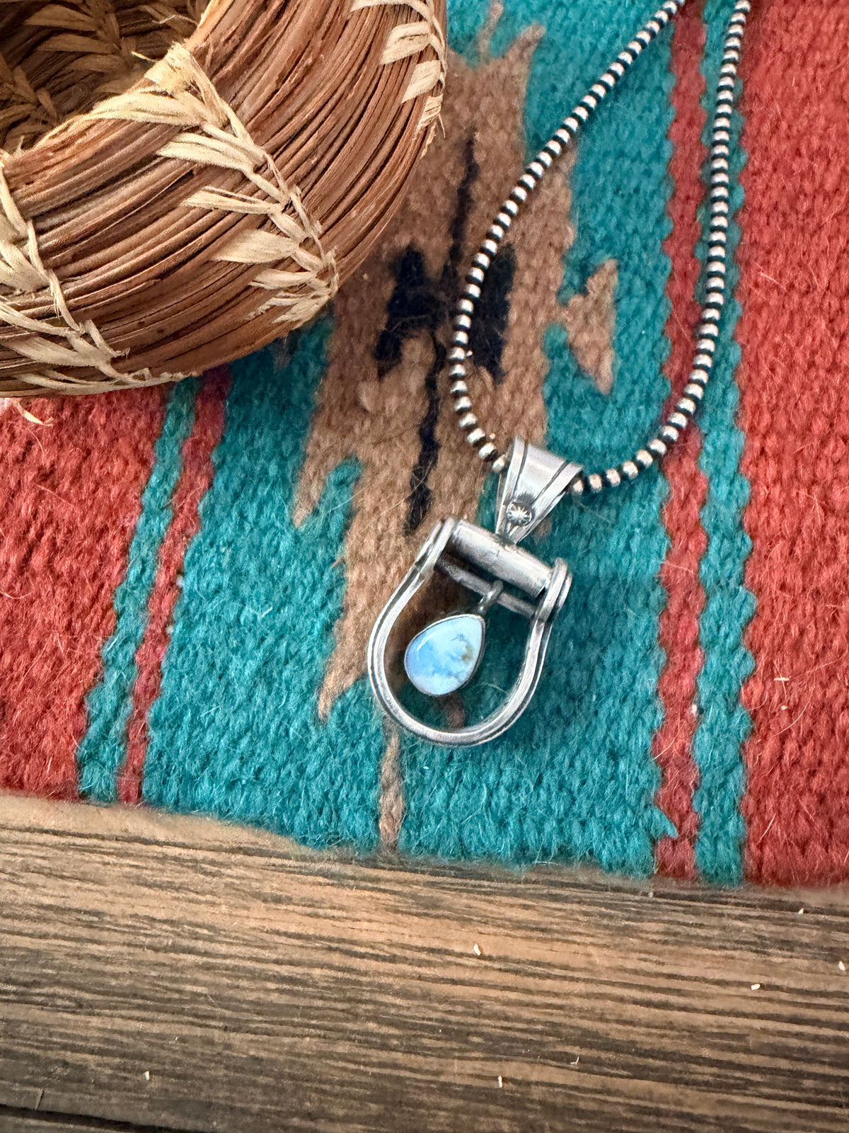 Handcrafted Sterling Silver & Turquoise Stirrup Pendant by Charles Johnson