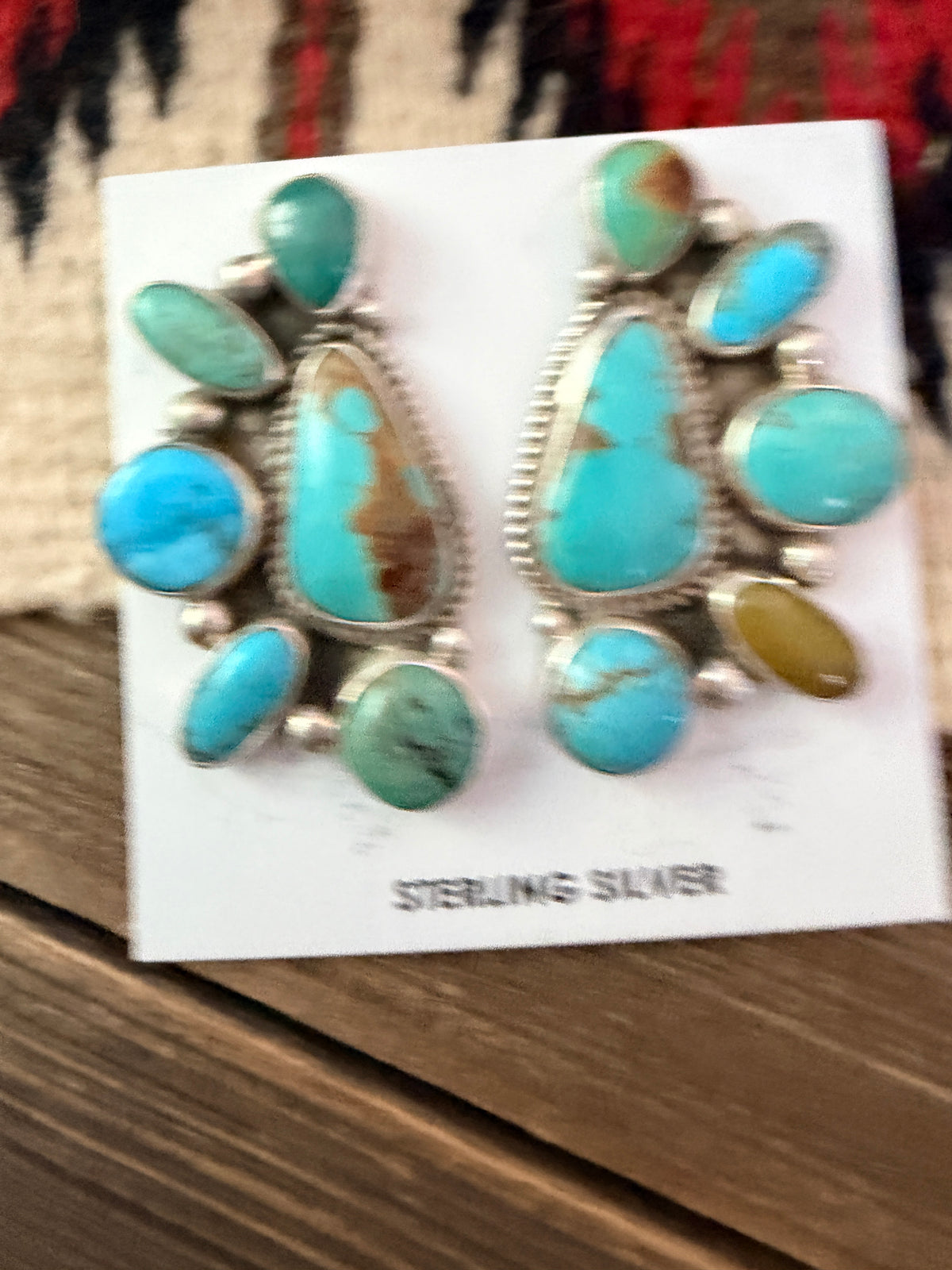 Handcrafted Turquoise & Sterling Silver Cluster Post Earrings by Geraldine James