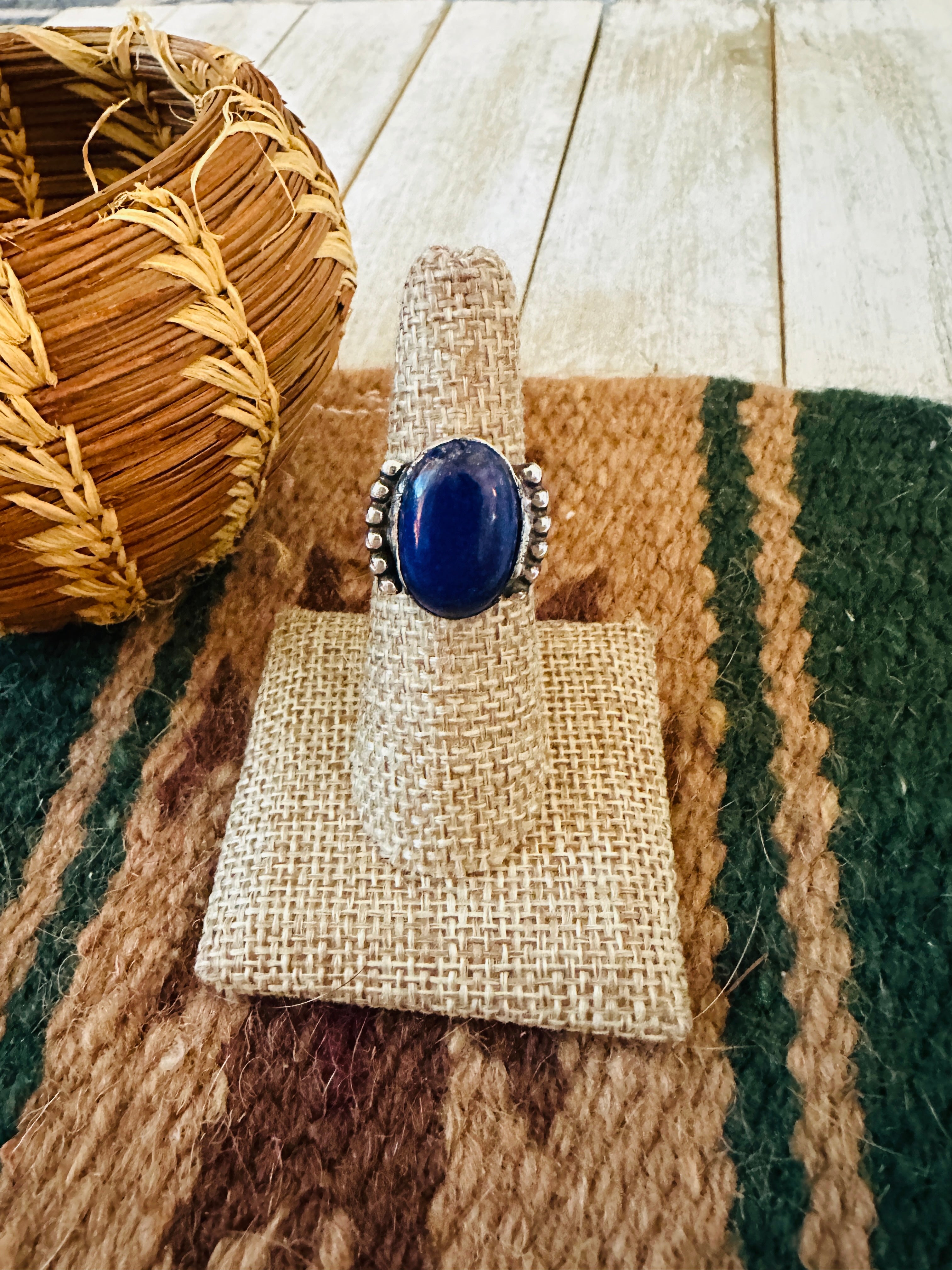 Handcrafted Old Pawn Sterling Silver & Lapis Ring Size 6.5