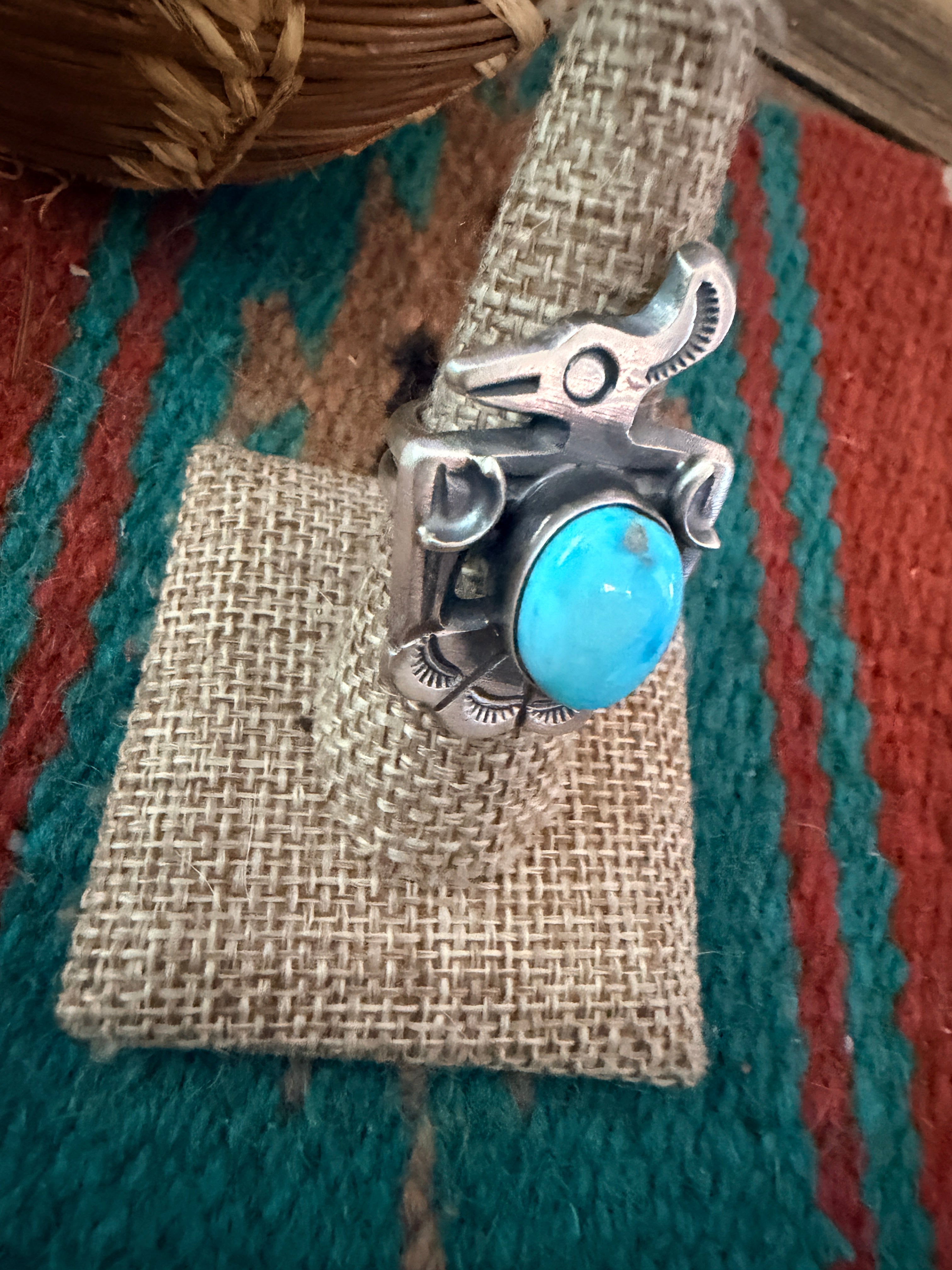 Handcrafted Turquoise and Sterling Silver Thunderbird Ring size 7.75 by Chimney Butte