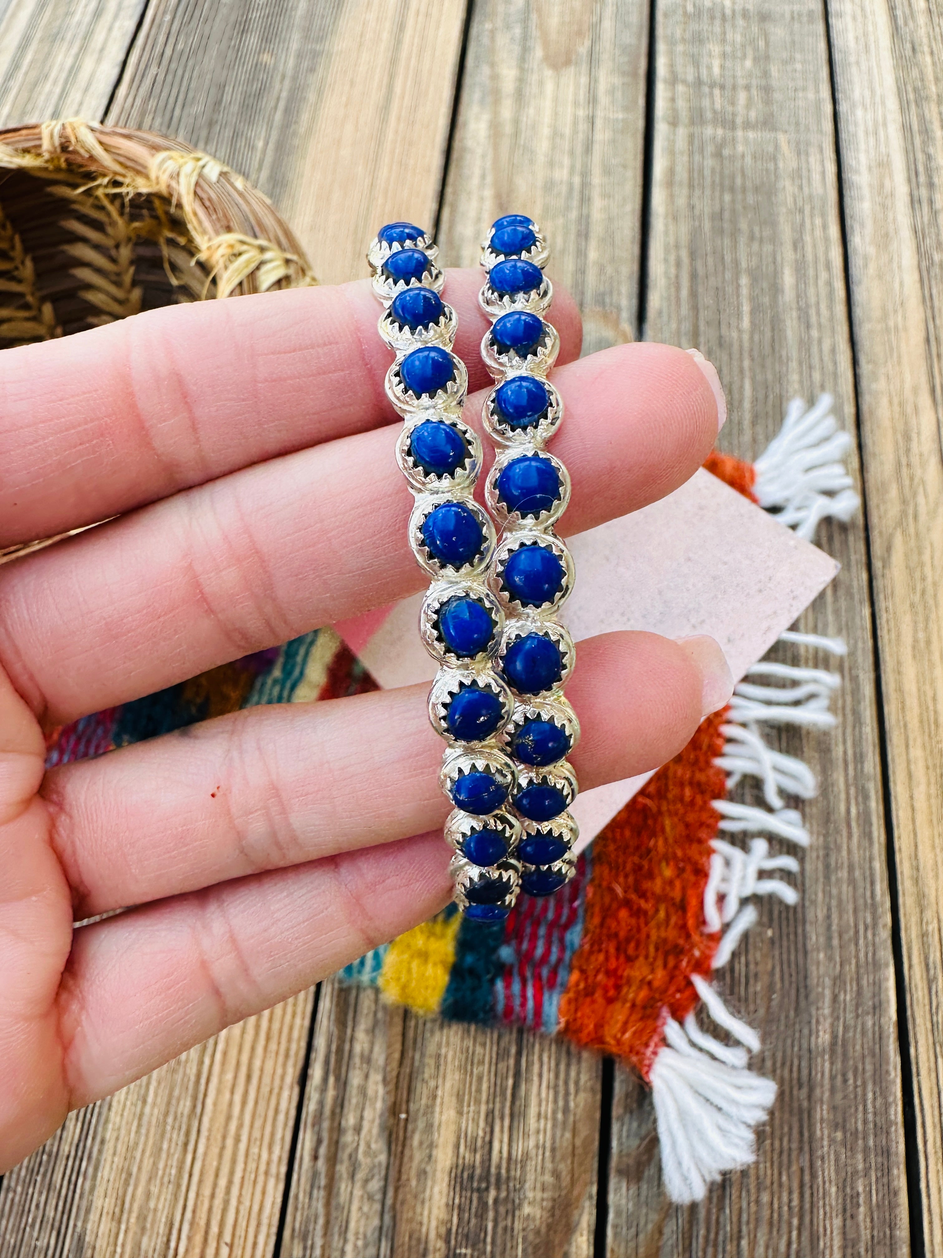 Handcrafted Lapis & Sterling Silver Dangle Hoop Earrings