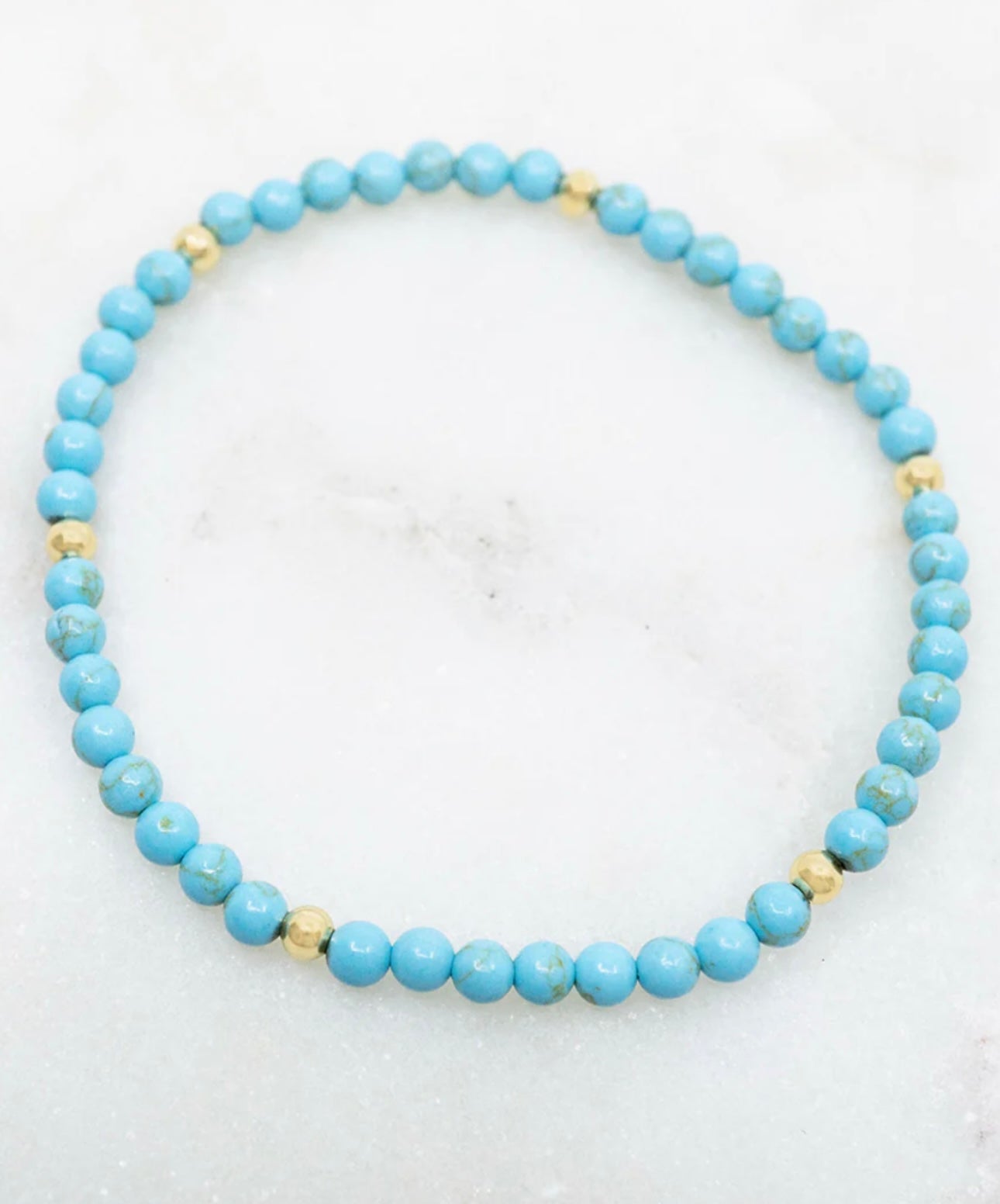 Turquoise Stretch Bracelet With Gold Plated Beads