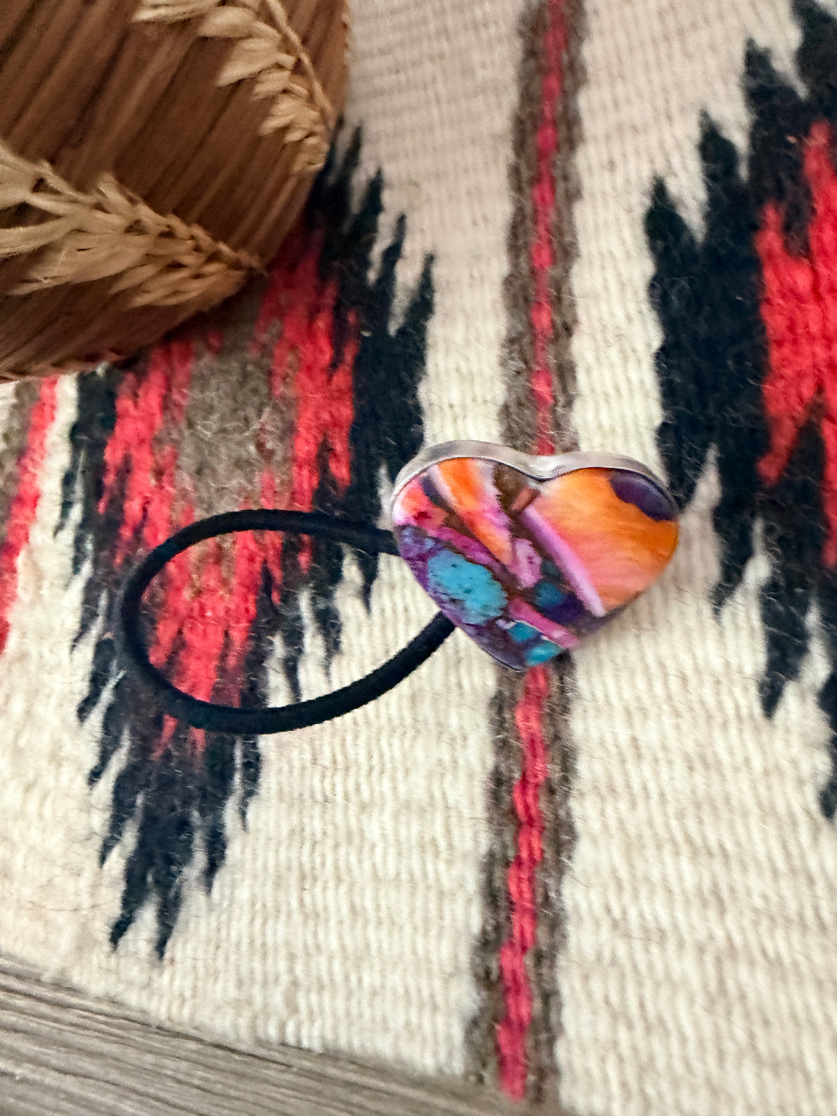 Handcrafted Pink Dream Mojave & Sterling Silver Heart Hair Tie Charm