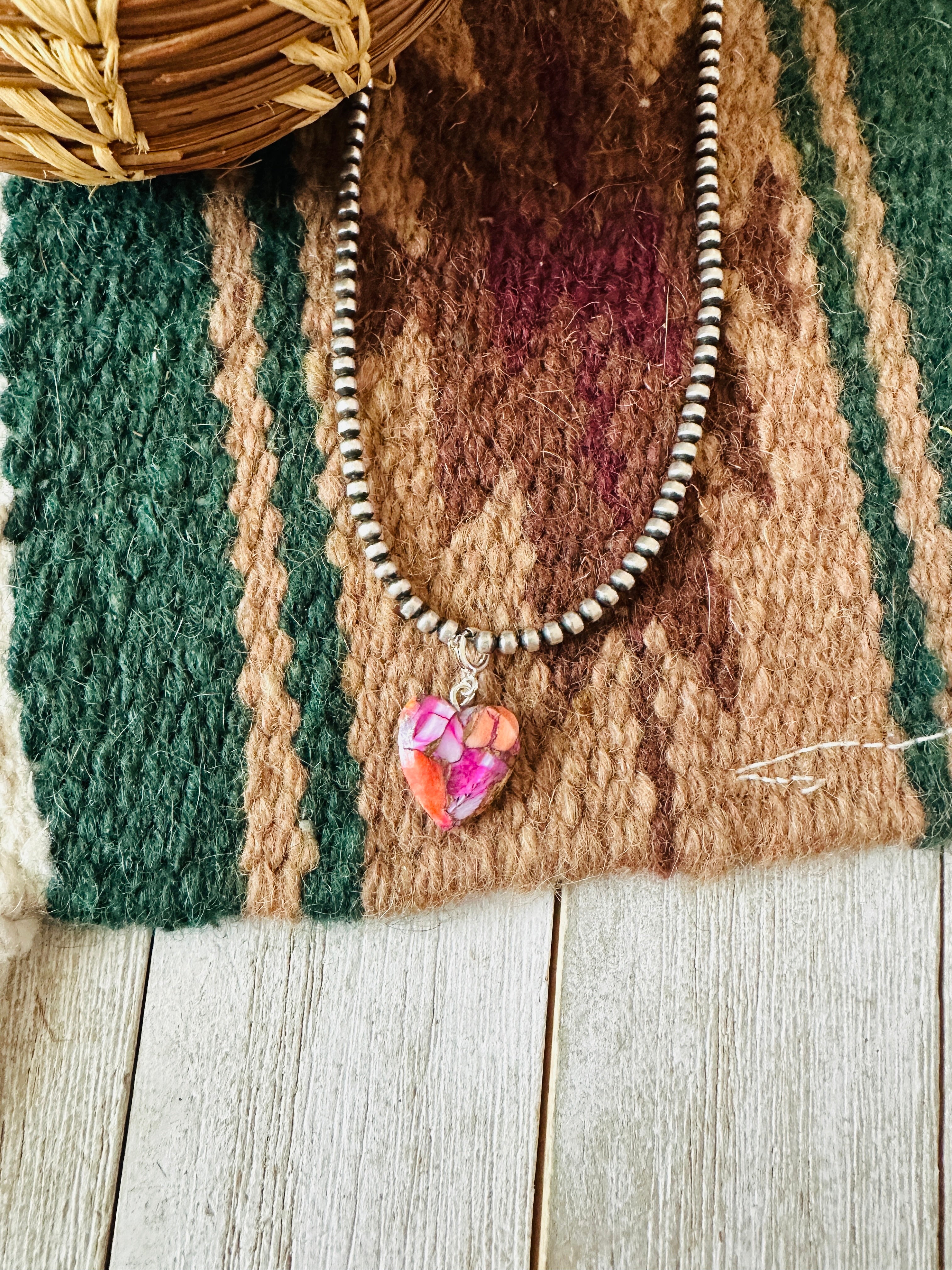 Handcrafted Hand Carved Pink Mojave Heart Charm