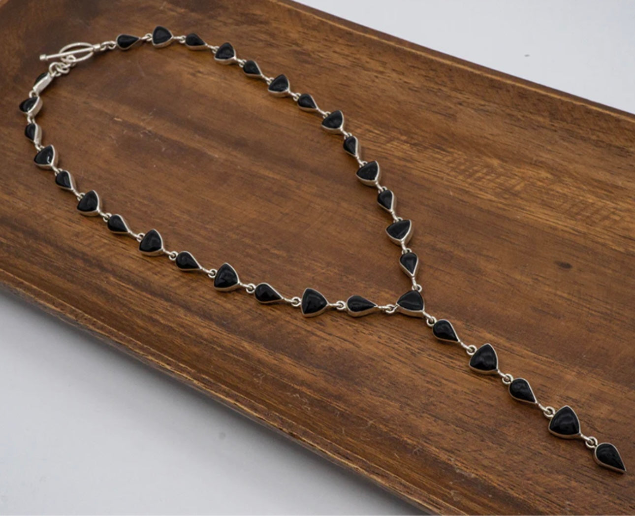 18" Black Onyx Sterling Silver Lariat