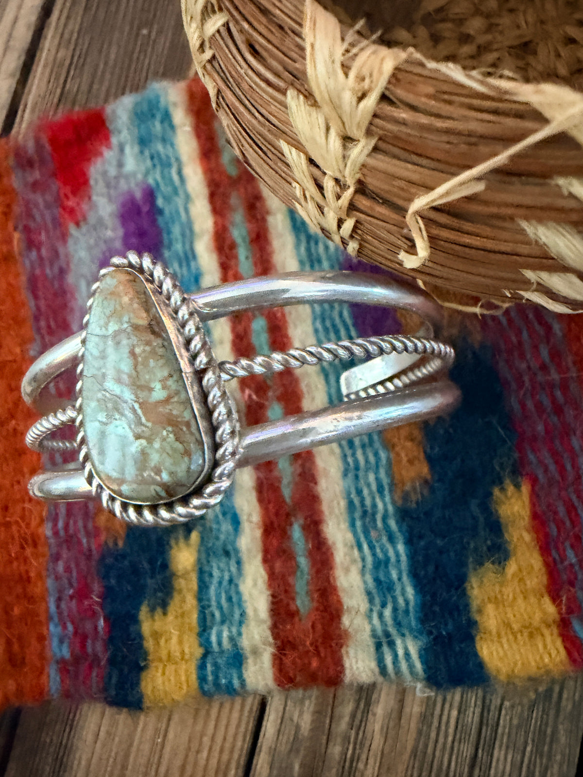 Handcrafted Old Pawn Sterling Silver & Royston Turquoise Cuff Bracelet