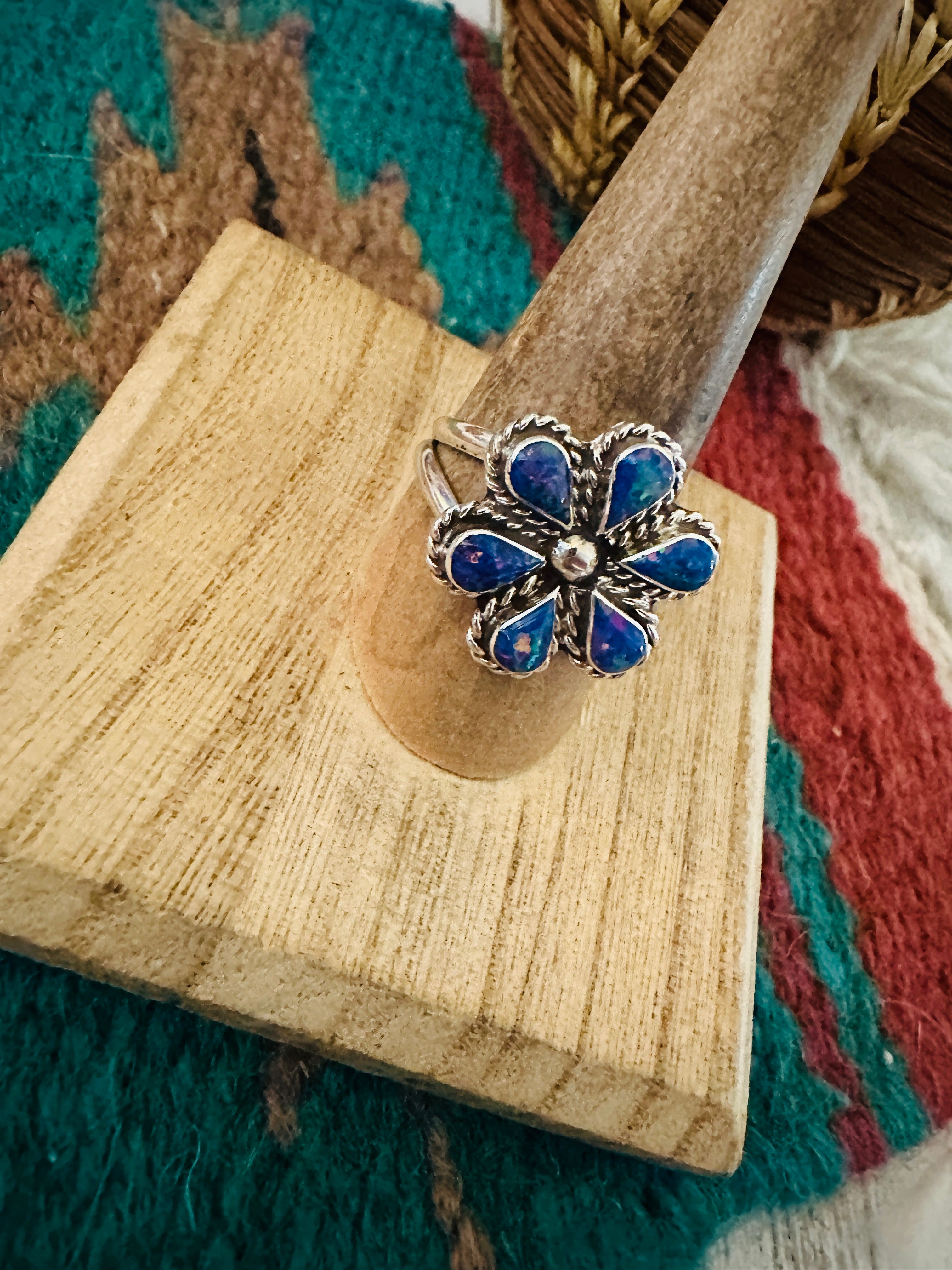 Handcrafted Sterling Silver & Purple Opal Flower Ring