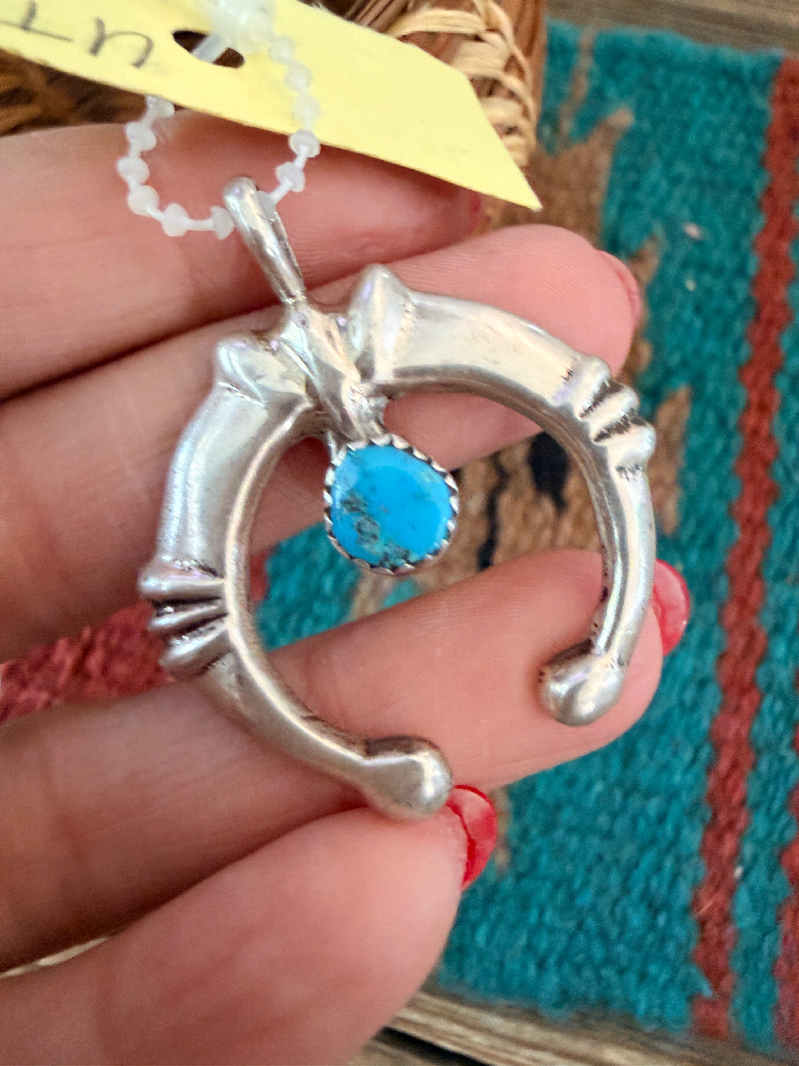 Old Pawn Handcrafted Turquoise and Sterling Silver Naja Pendant