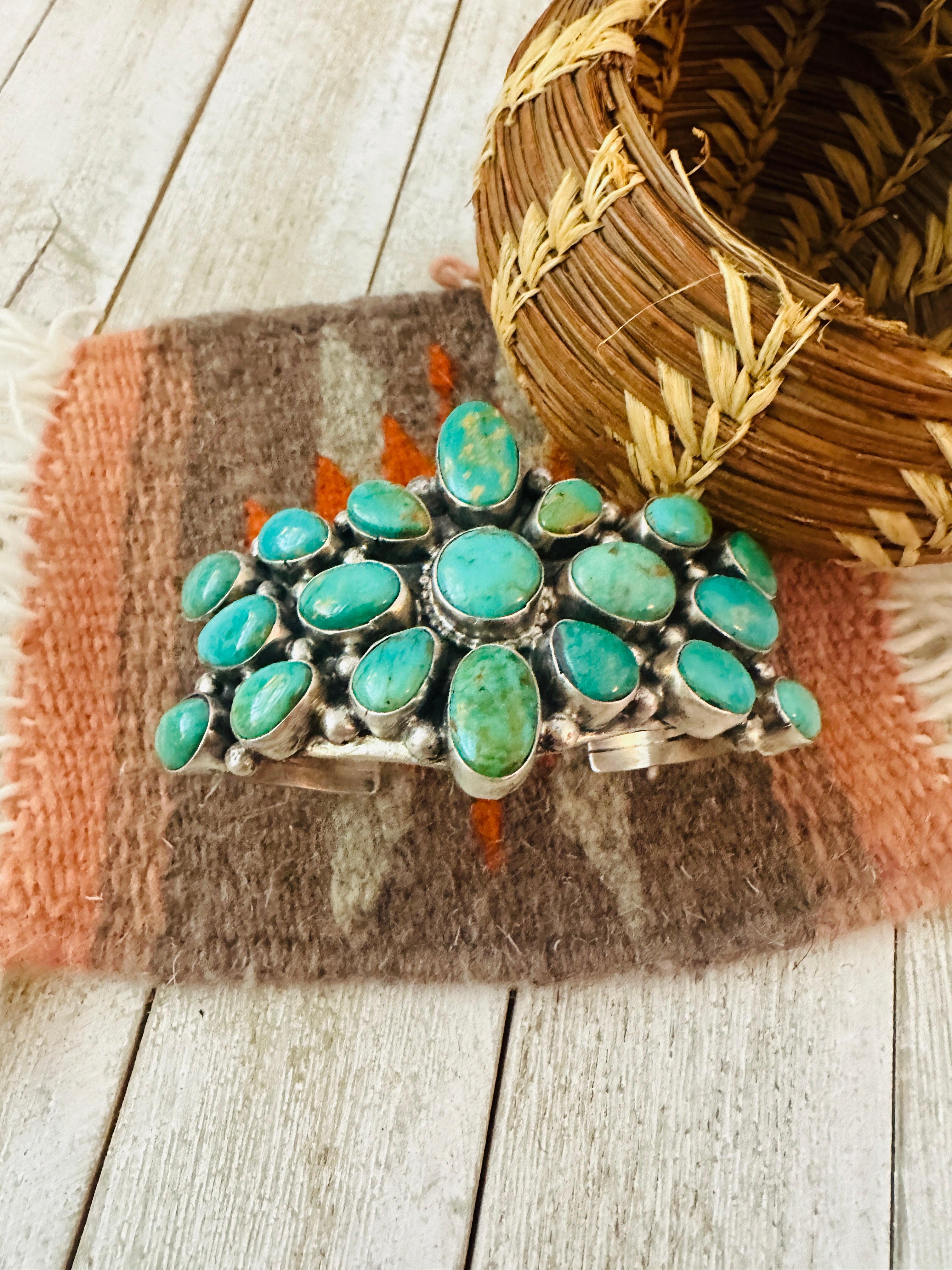 Handcrafted Sterling Silver & Turquoise Cluster Cuff Bracelet /