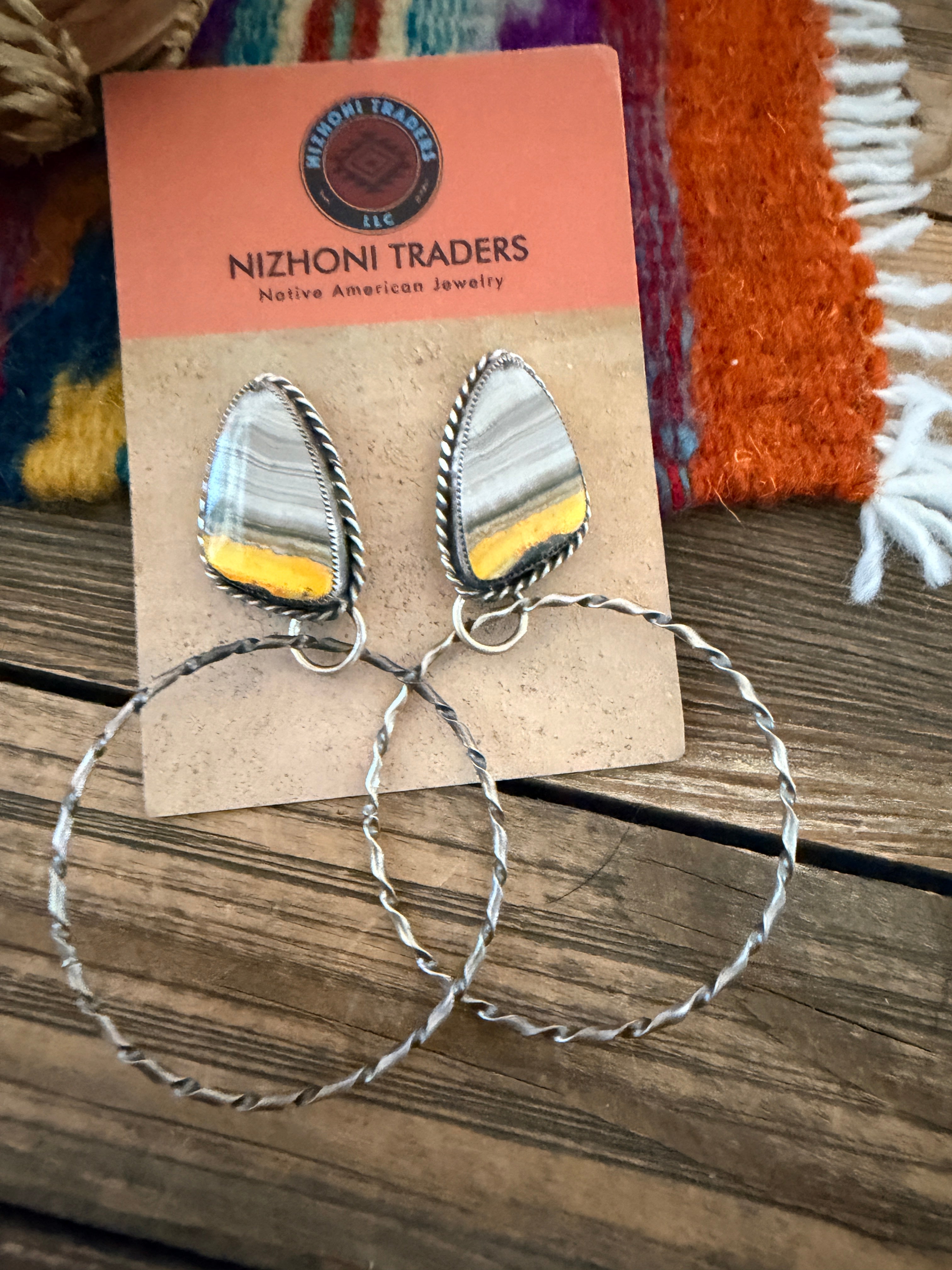 Handcrafted Bumblebee & Sterling Silver Hoop Earrings