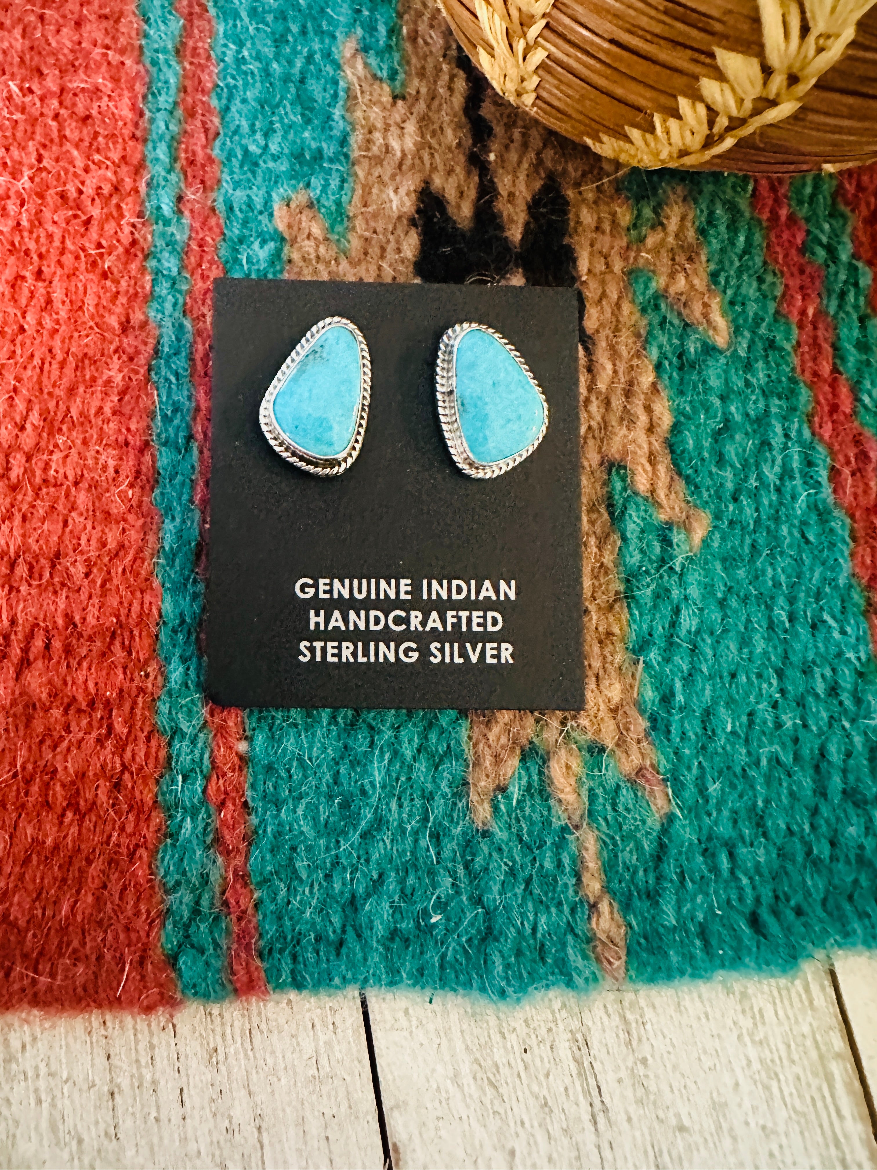 Handcrafted Kingman Turquoise and Sterling Silver Stud Earrings