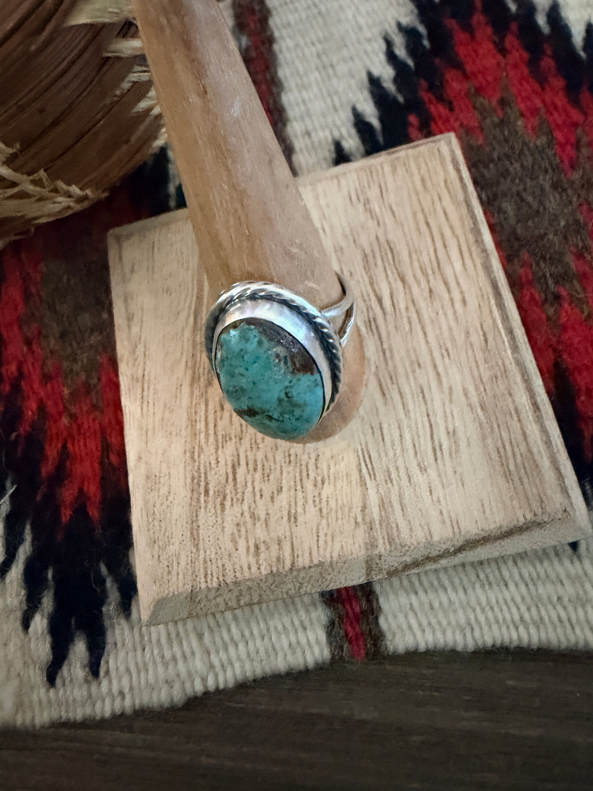 Handcrafted Turquoise & Sterling Silver Ring Size 9.75