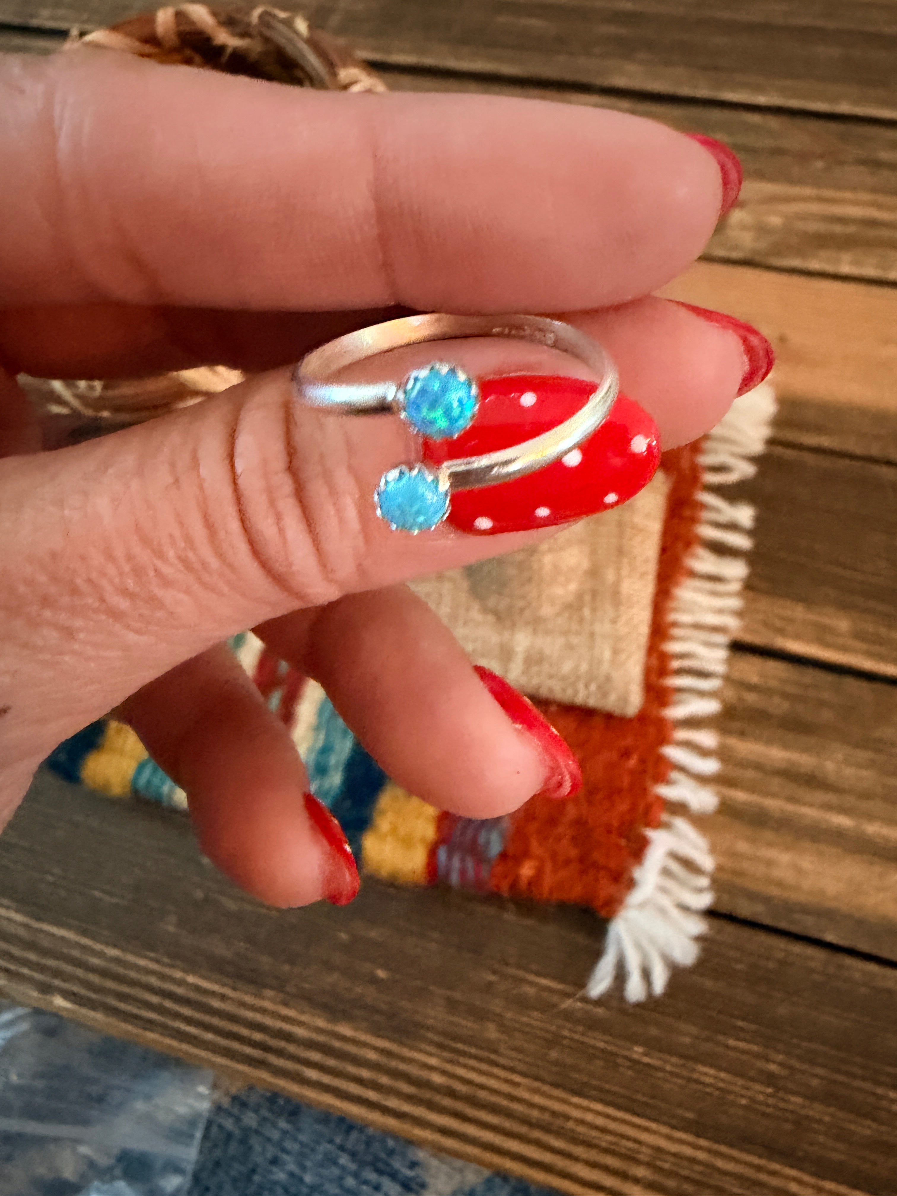 Handcrafted Light Blue Opal & Sterling Silver Adjustable Ring