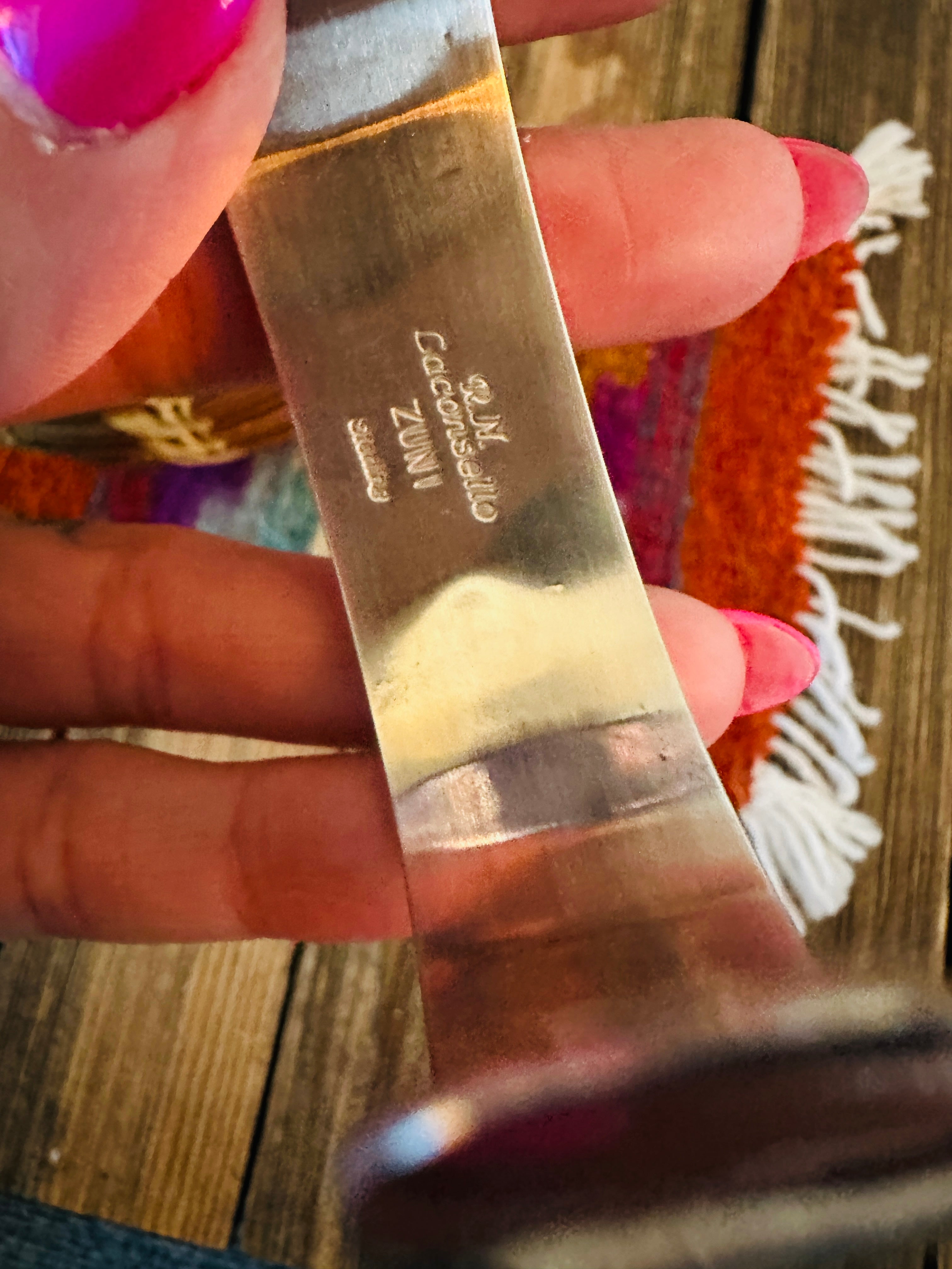 Handcrafted Sterling Silver & Multi Stone Inlay Hummingbird Cuff Bracelet by R.N. Laconsello