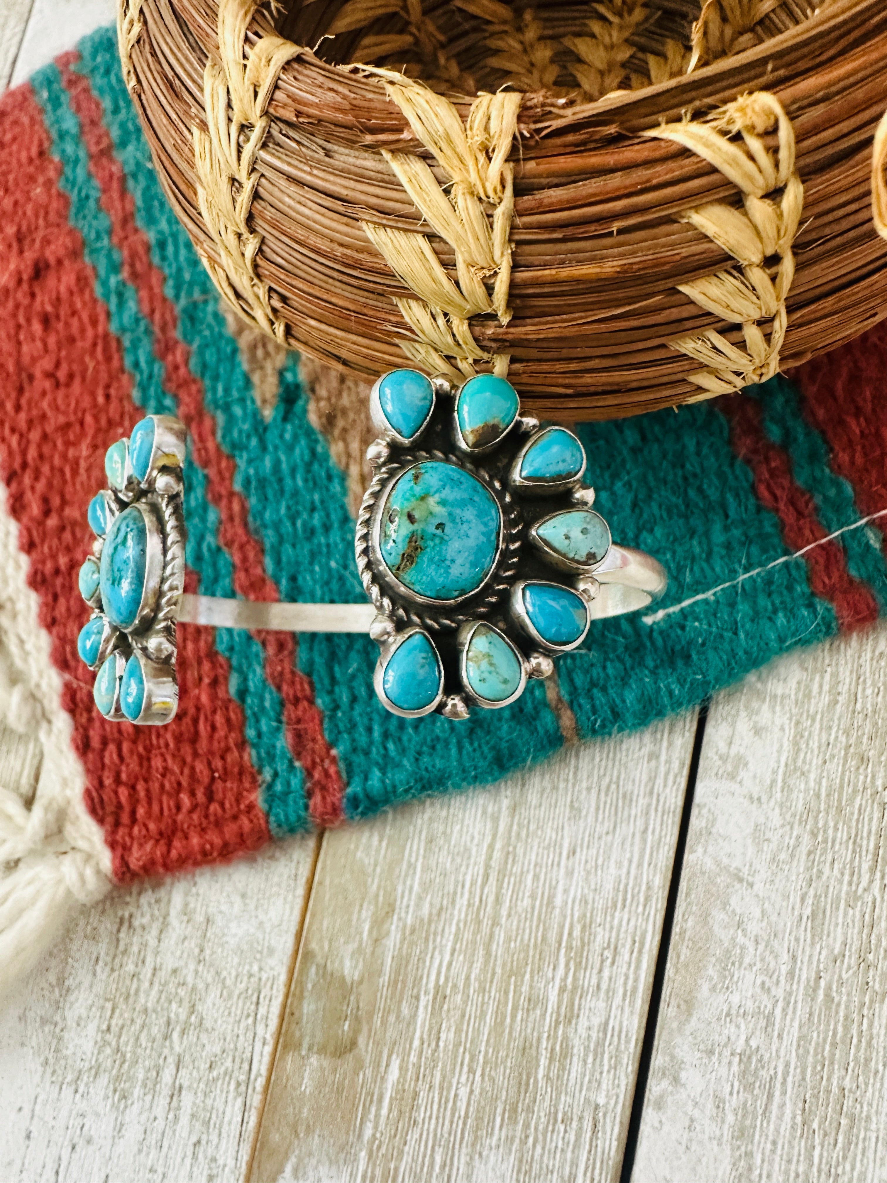 Handcrafted Turquoise & Sterling Silver Floating Cuff Bracelet /