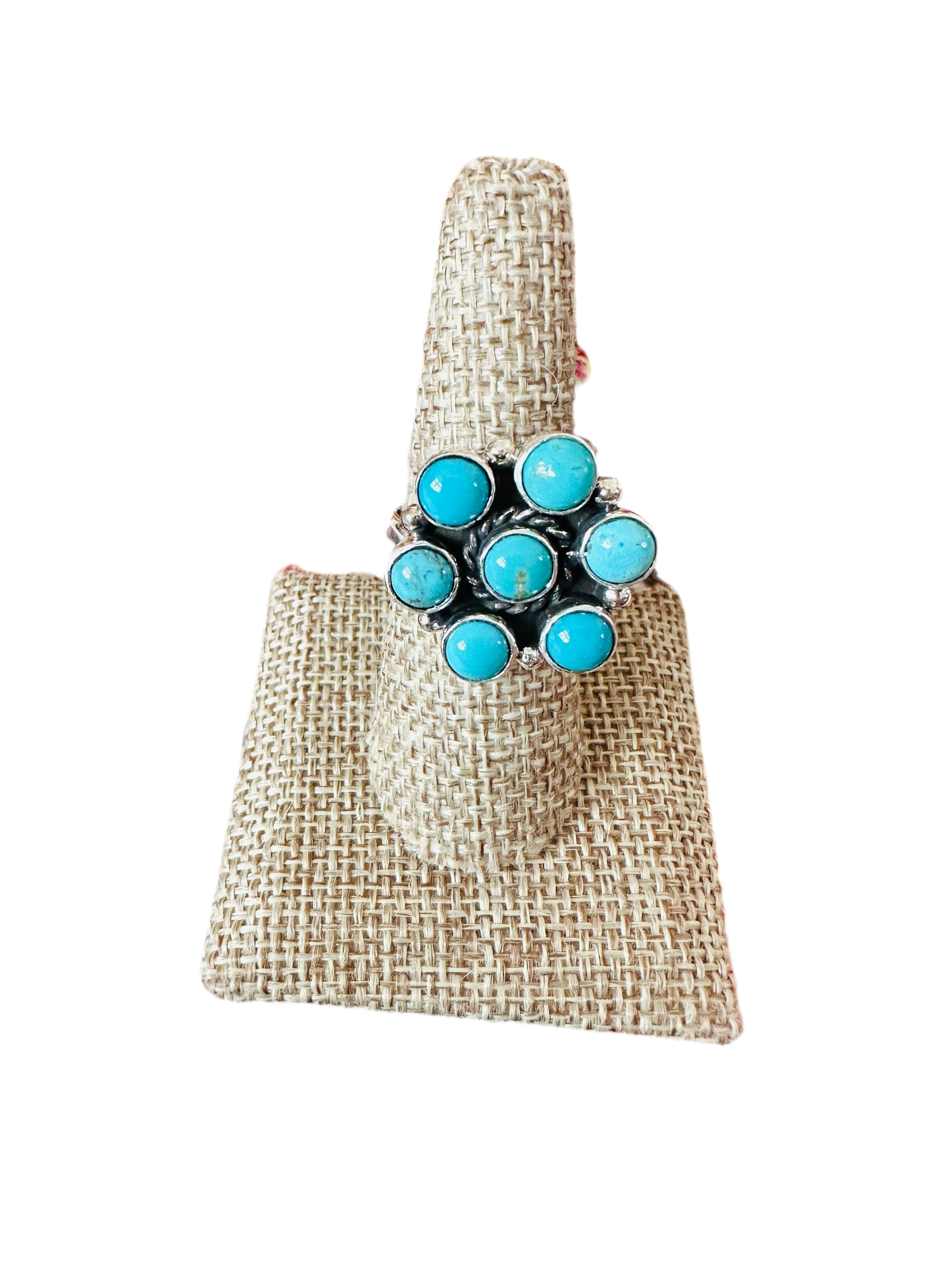 Handcrafted Turquoise & Sterling Silver Cluster Adjustable Ring