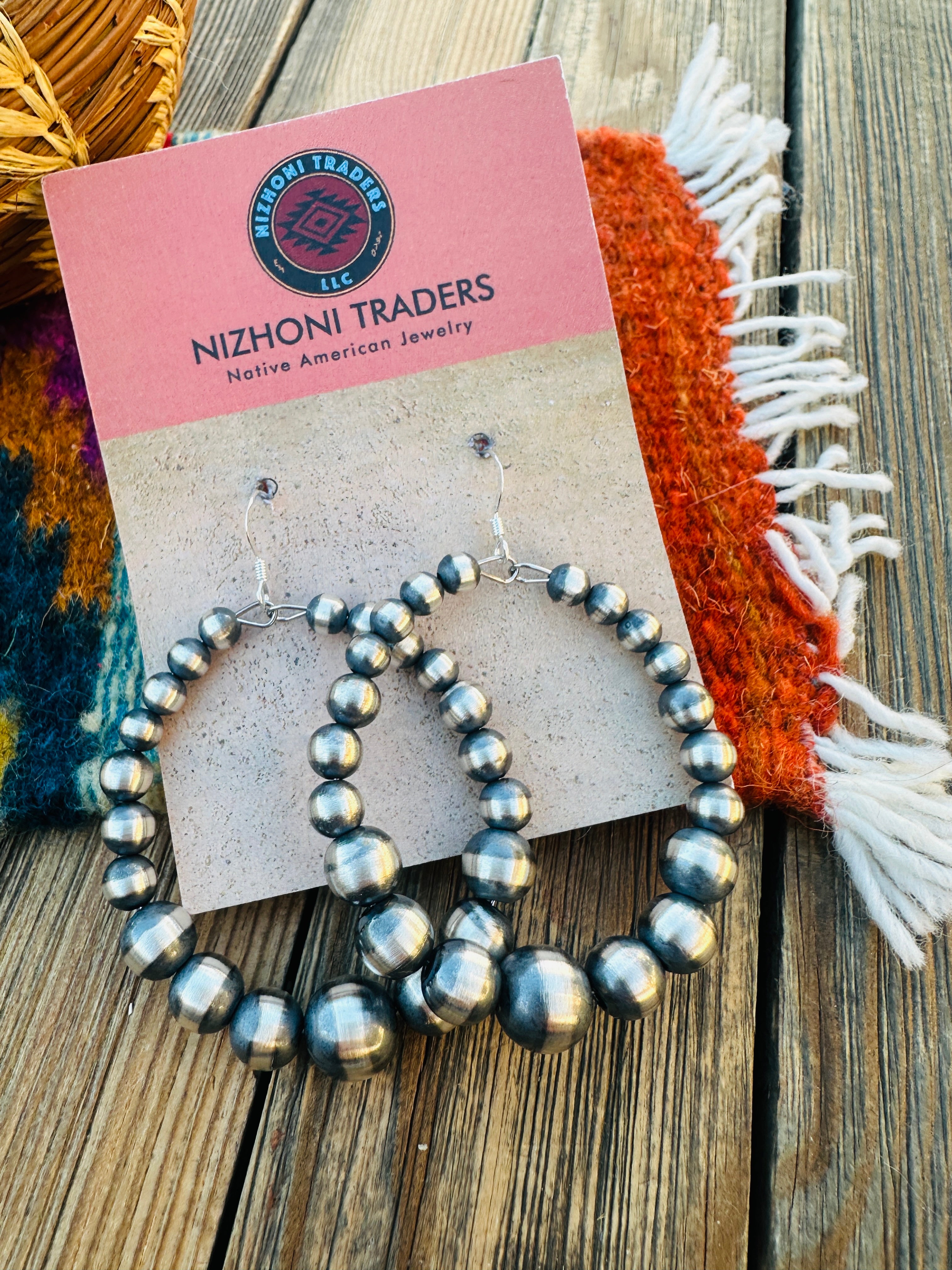 Handcrafted Sterling Silver Beaded Dangle Hoop Earrings