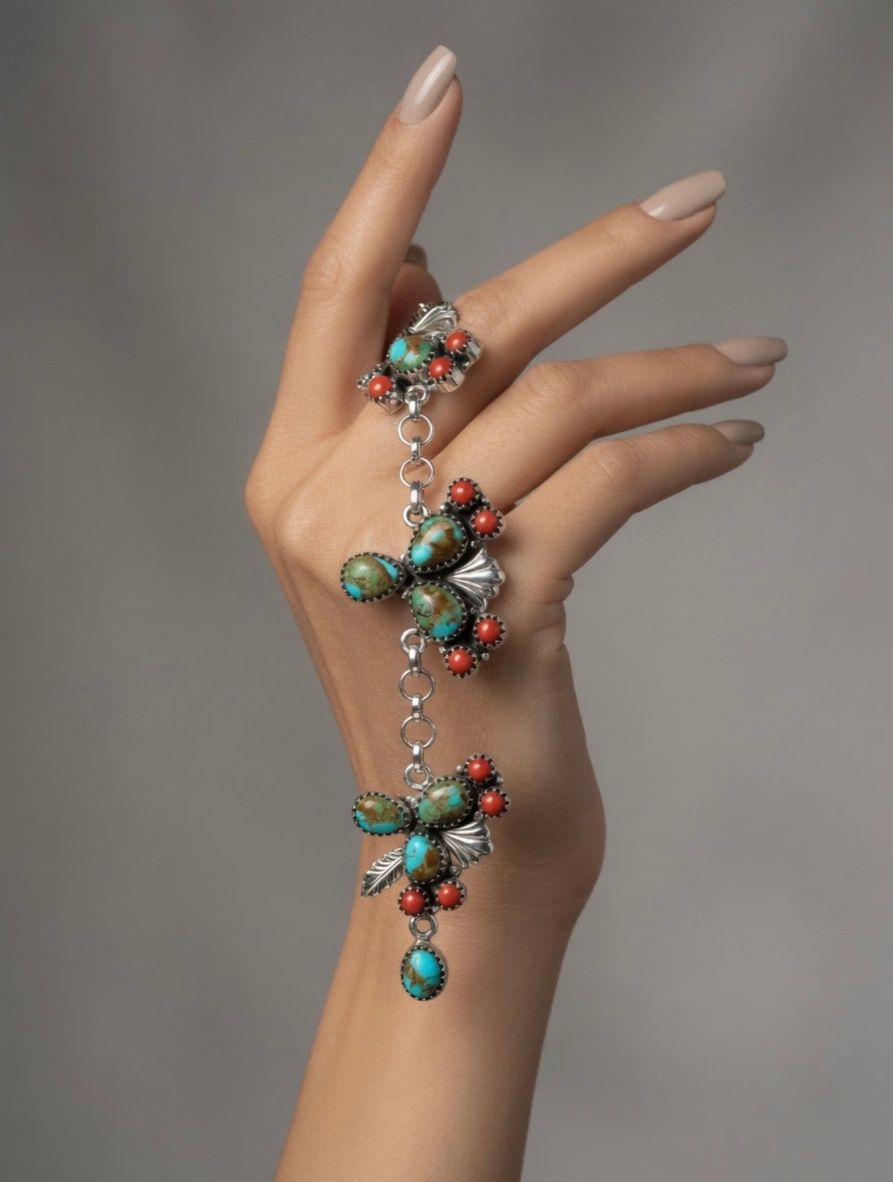 “The Prickly Bracelet” Handmade Sterling Silver, Turquoise & Coral Cactus Bracelet