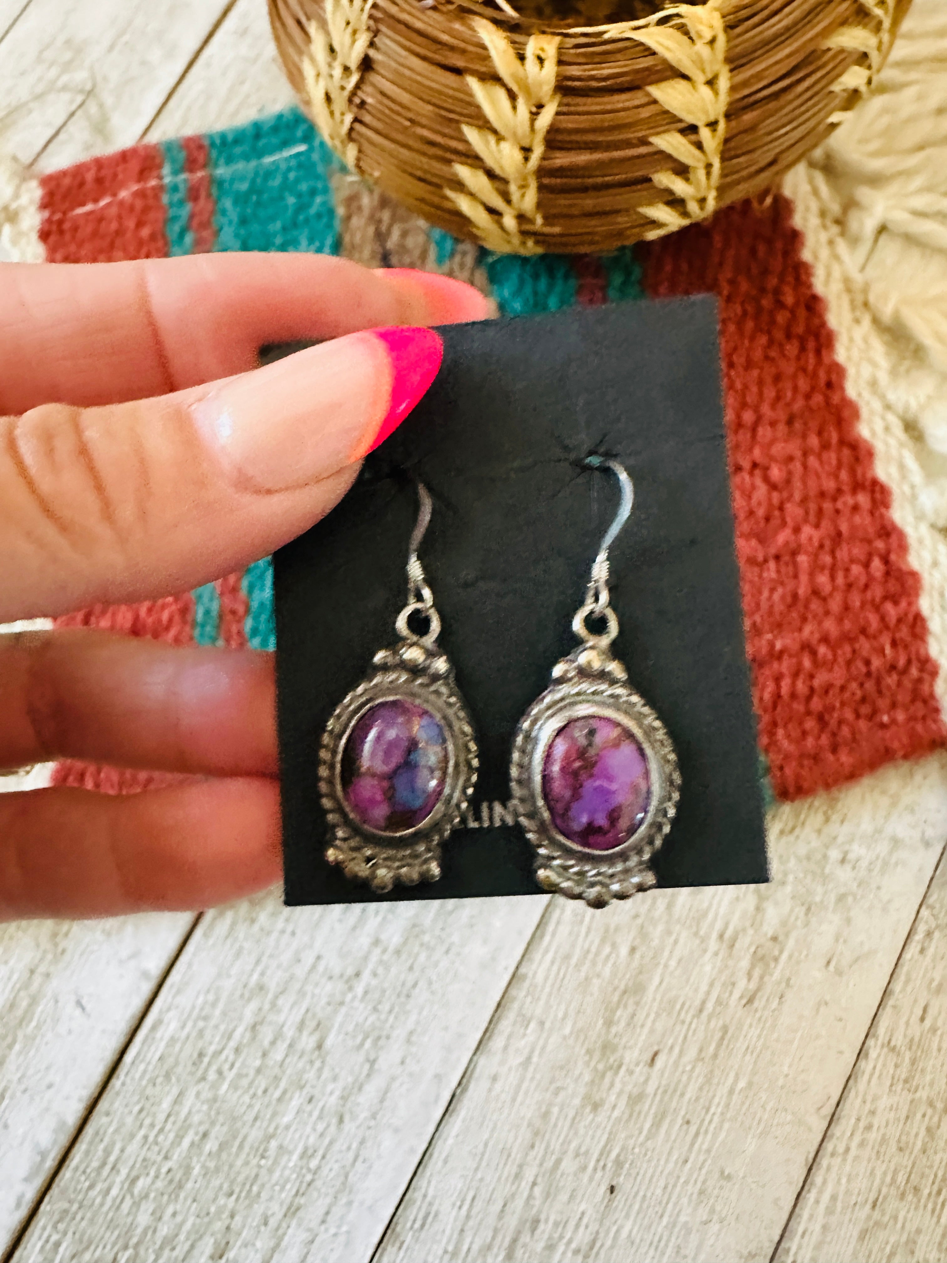 Handcrafted Sterling Silver & Purple Mojave Dangle Earrings