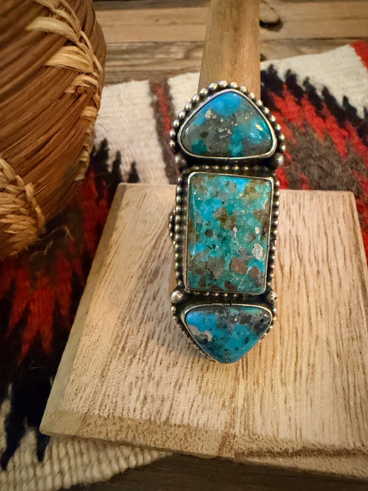 Handcrafted Morenci Turquoise & Sterling Silver Ring Size 10