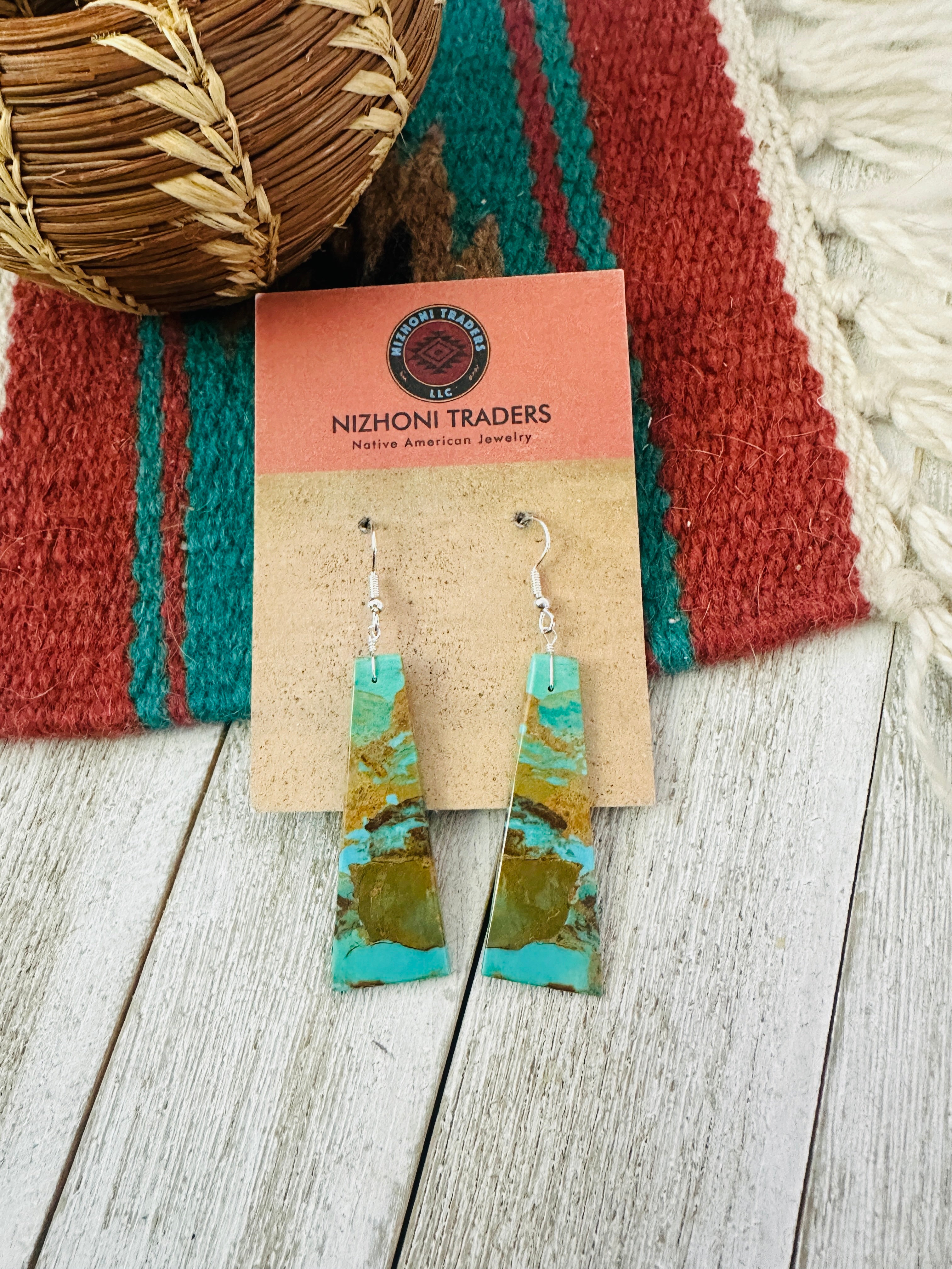 Handcrafted Sterling Silver & Turquoise Slab Dangle Earrings