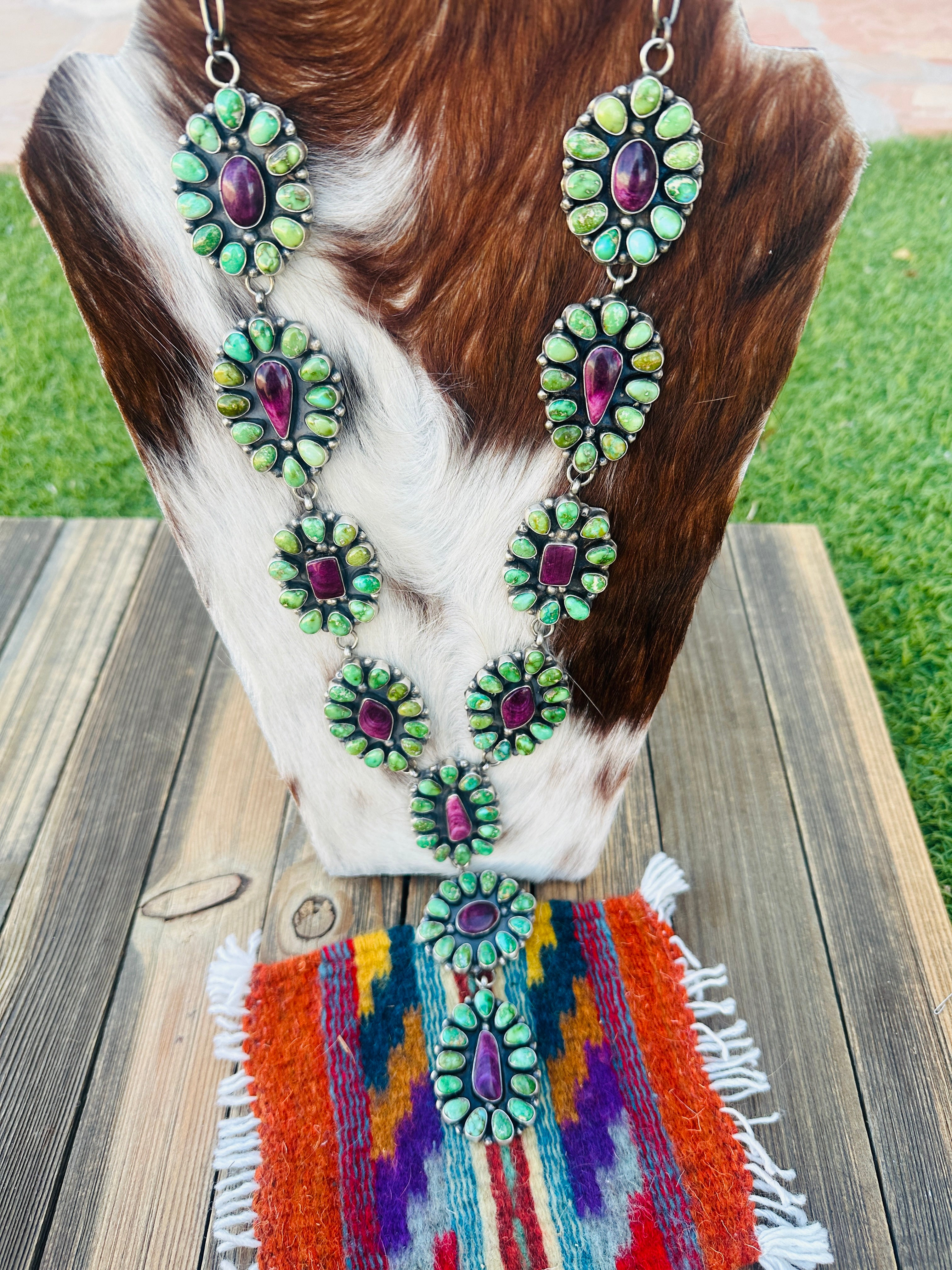 Handcrafted Sonoran Mountain Turquoise, Spiny & Sterling Silver Necklace by Ella Peter