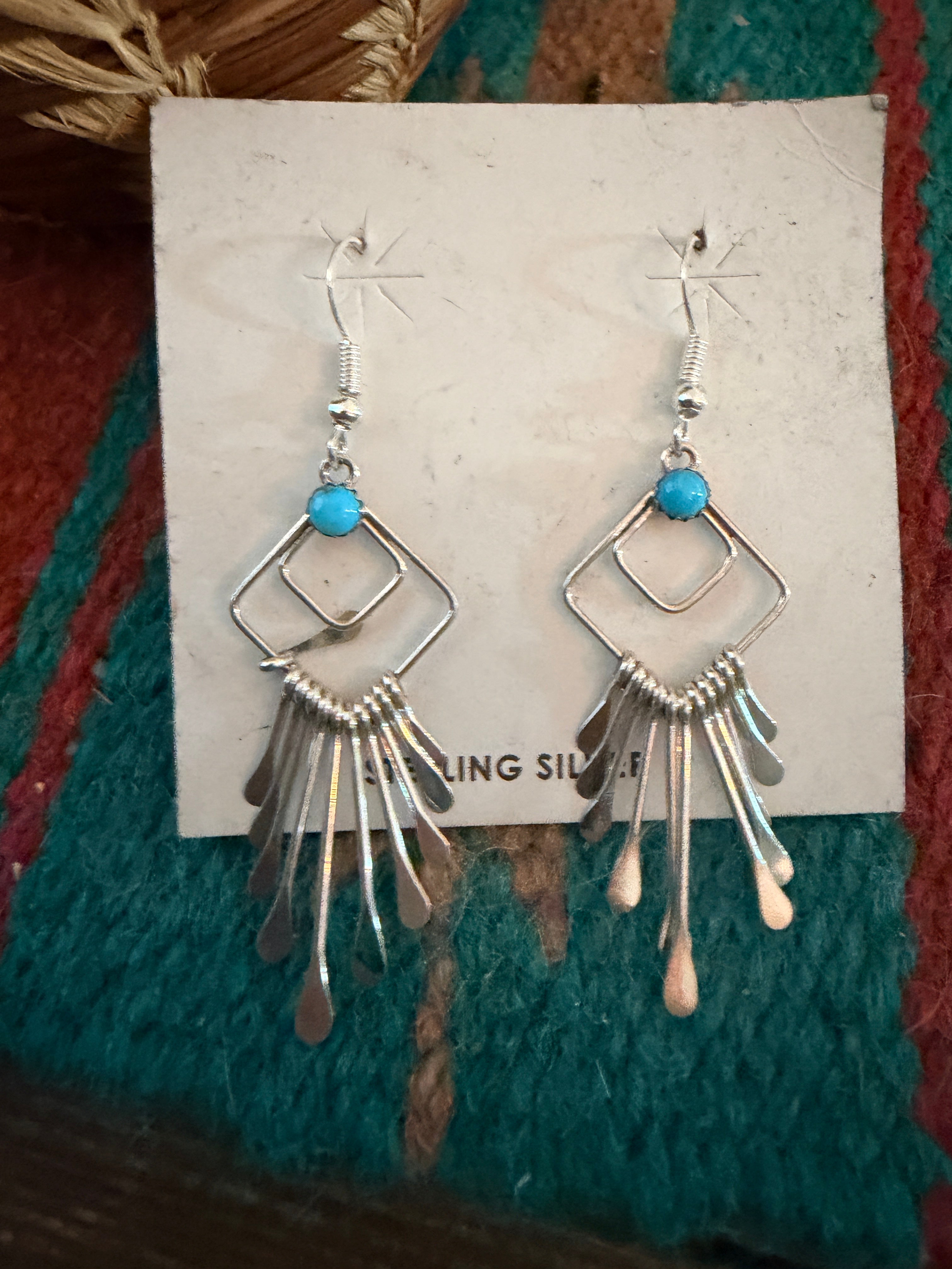 Handcrafted Turquoise and Sterling Silver Tassel Dangle Earrings