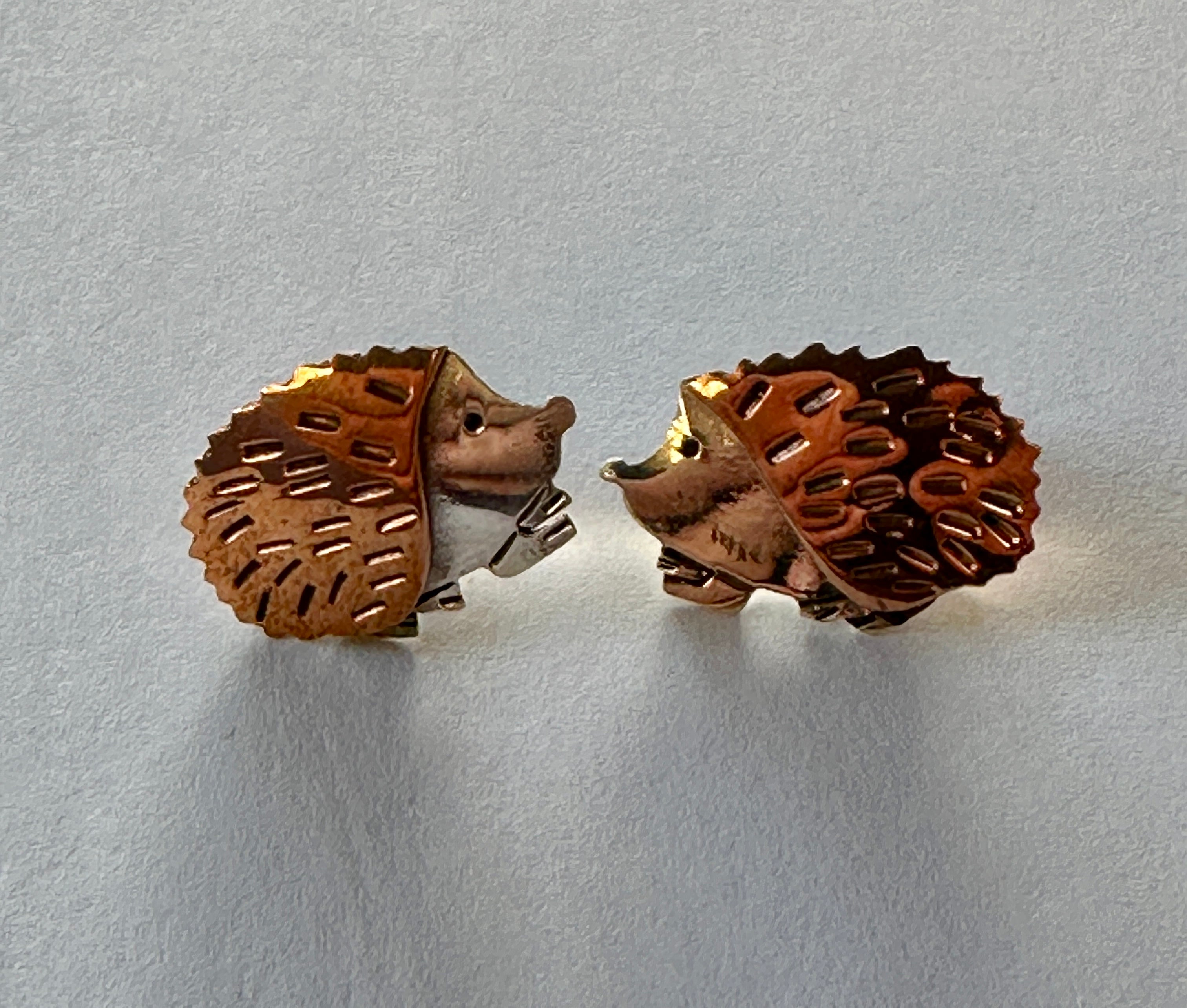 Copper & Silver Hedgehog Earrings on Post