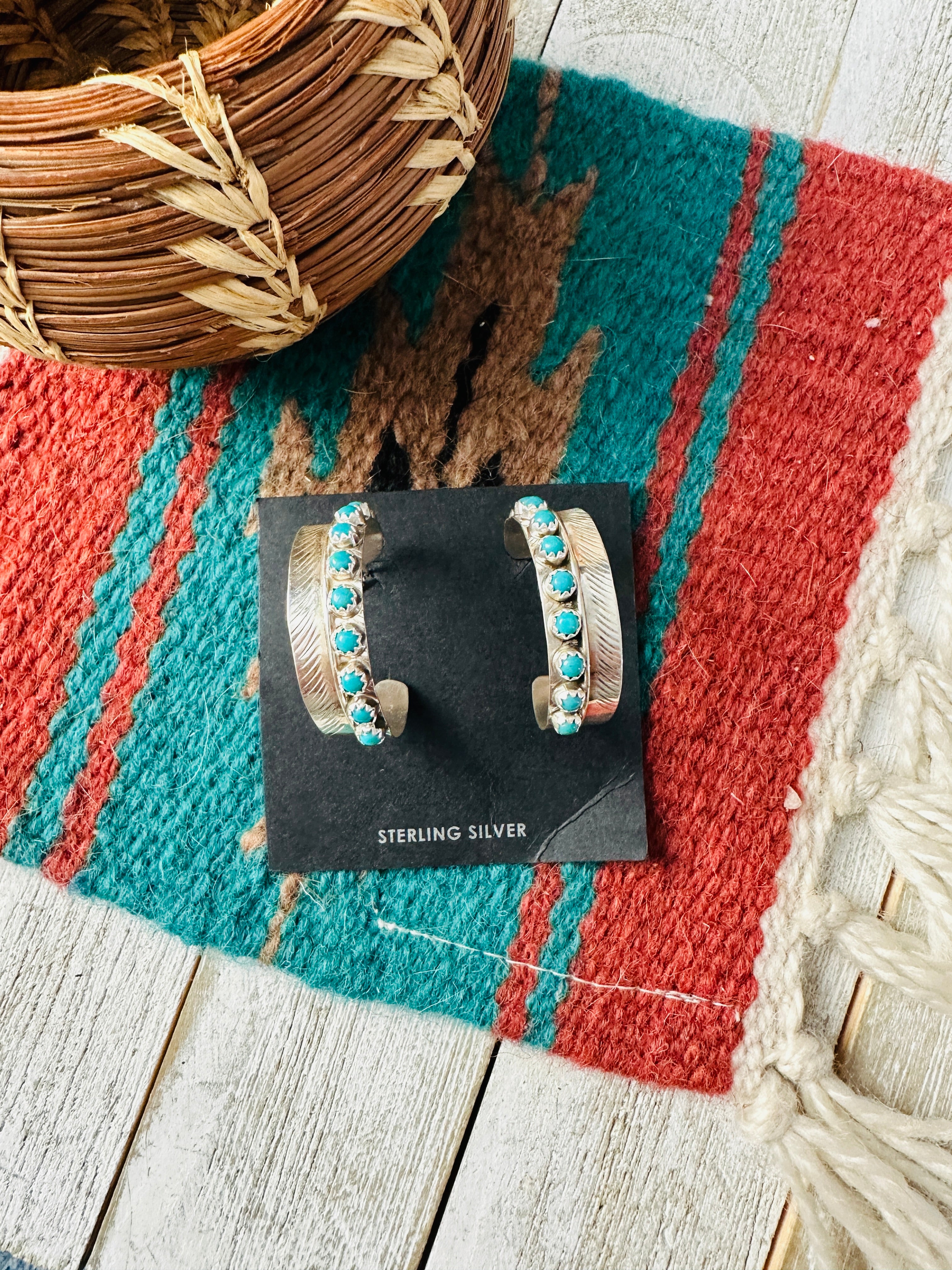 Handcrafted Turquoise & Sterling Silver Hoop Earrings