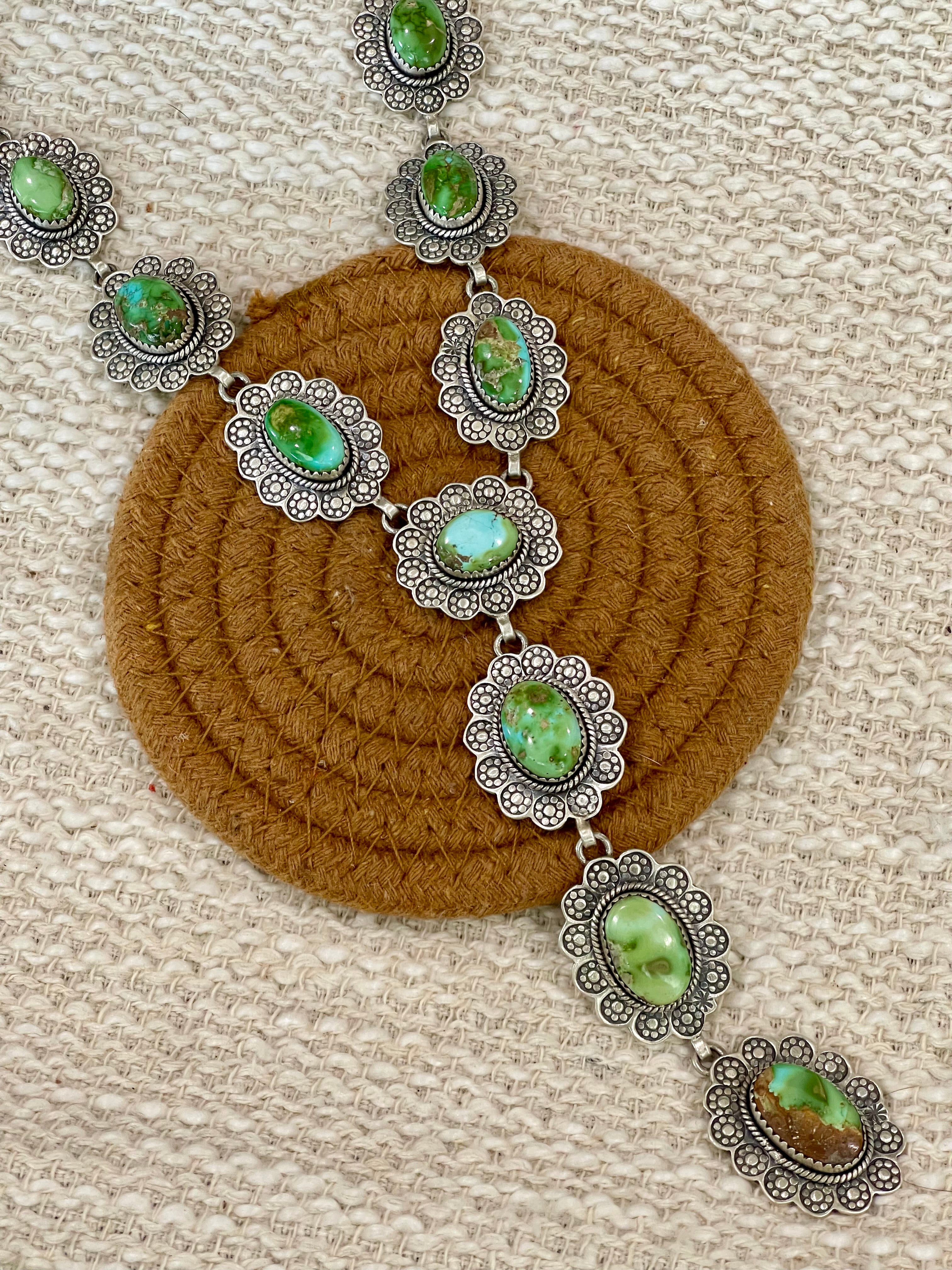 Handmade Sterling Silver Sonoran Mountain Turquoise Necklace with Signed Nizhoni