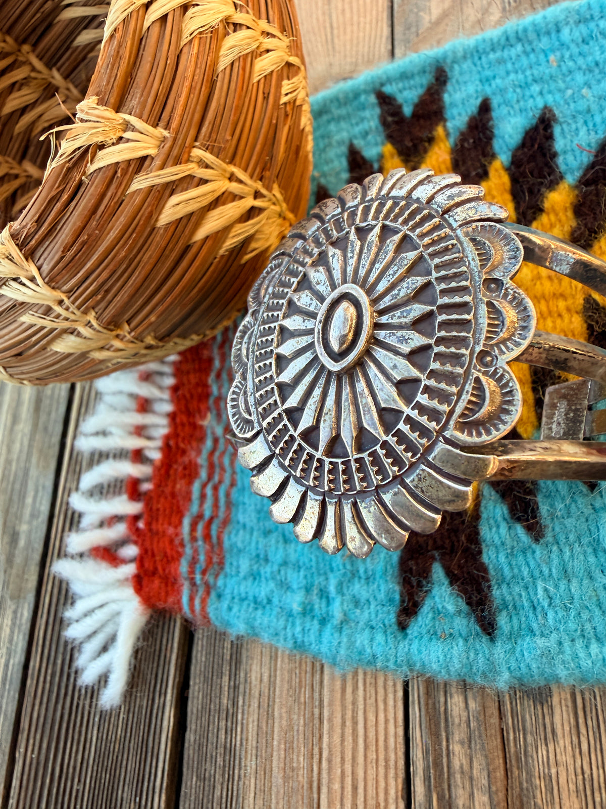 Handcrafted Old Pawn Sterling Silver Concho Cuff Bracelet