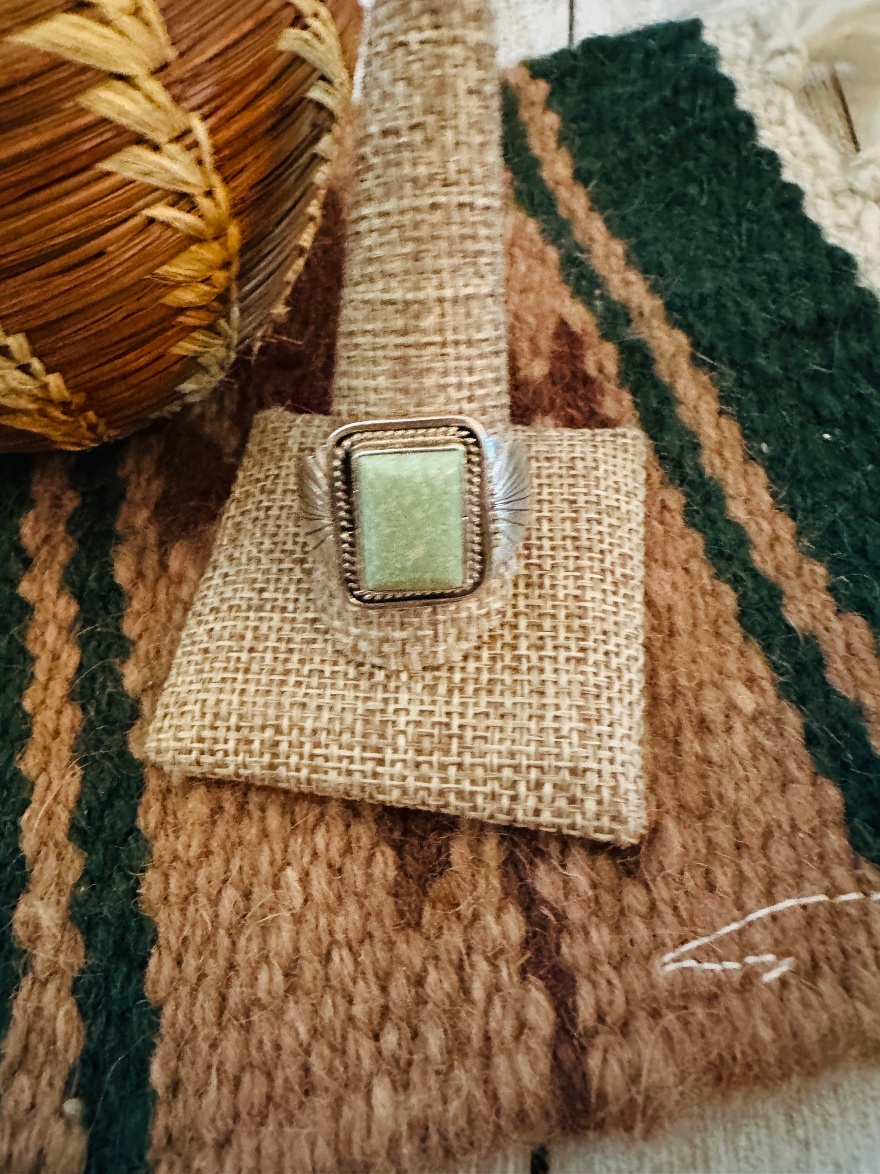 Old Pawn Handcrafted Turquoise & Sterling Silver Ring Size 12.5