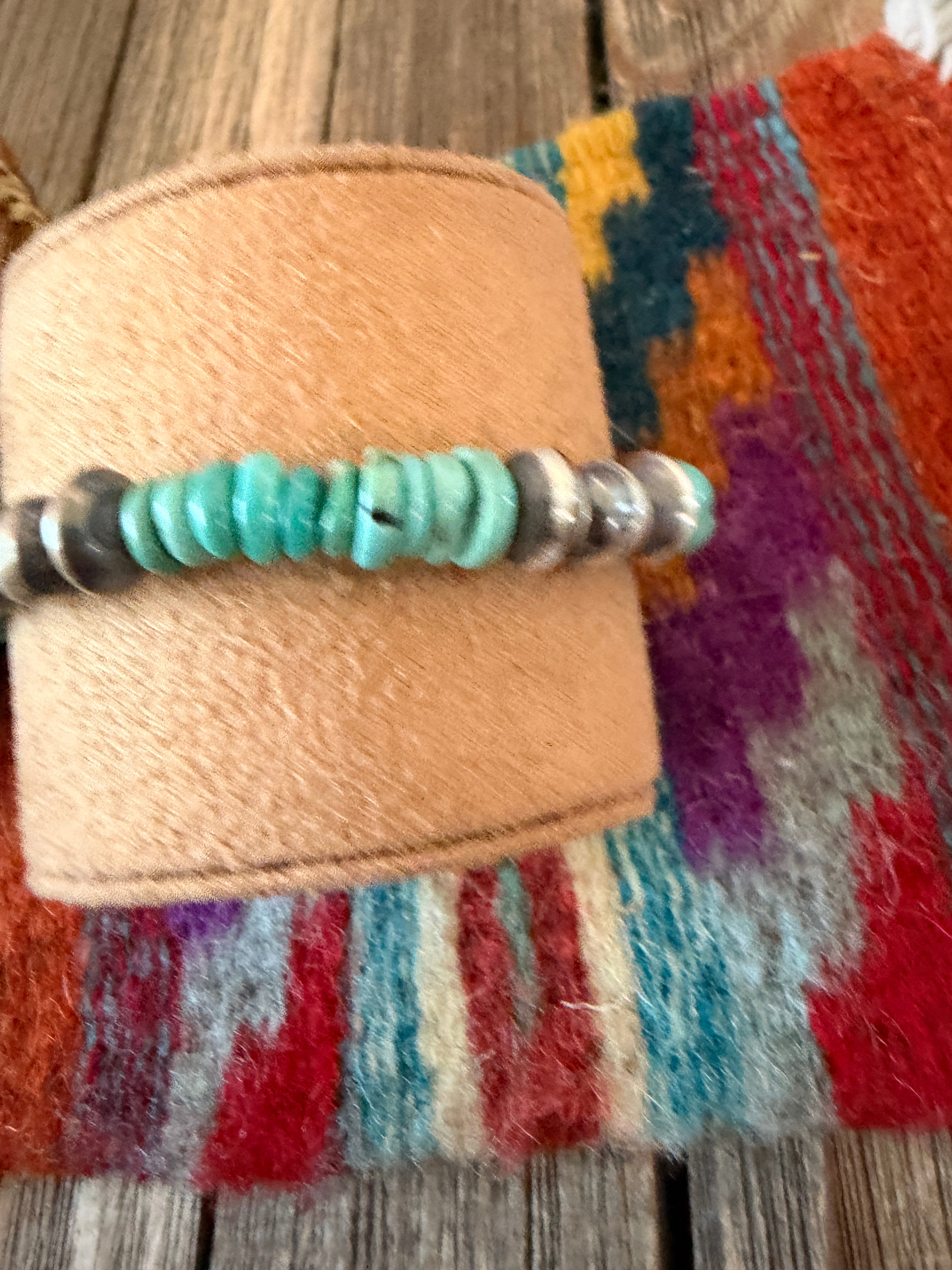 Handcrafted Turquoise & Sterling Silver Beaded Stretch Bracelet