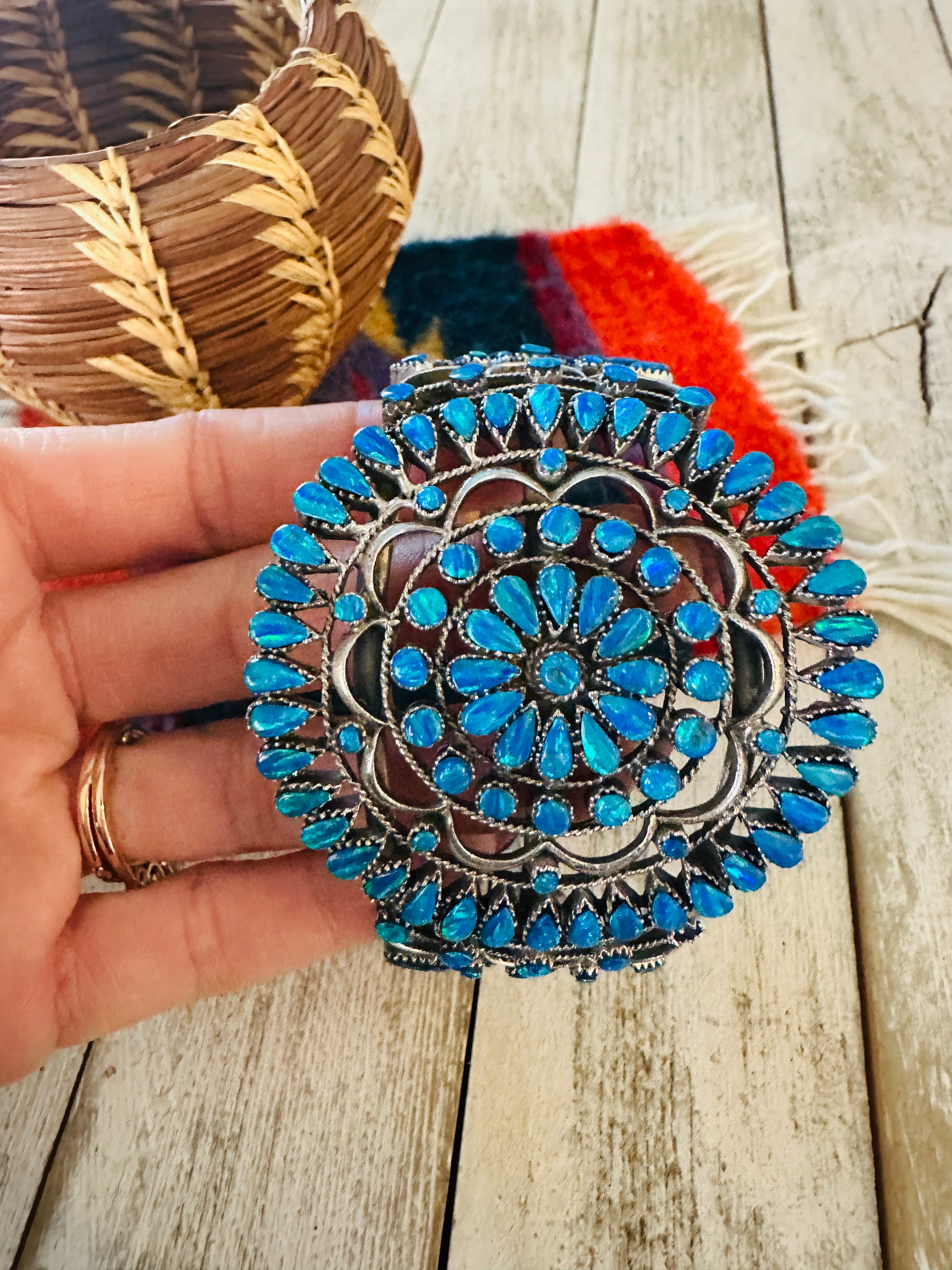 Nizhoni Handmade Sterling Silver & Blue Opal Cuff Bracelet /