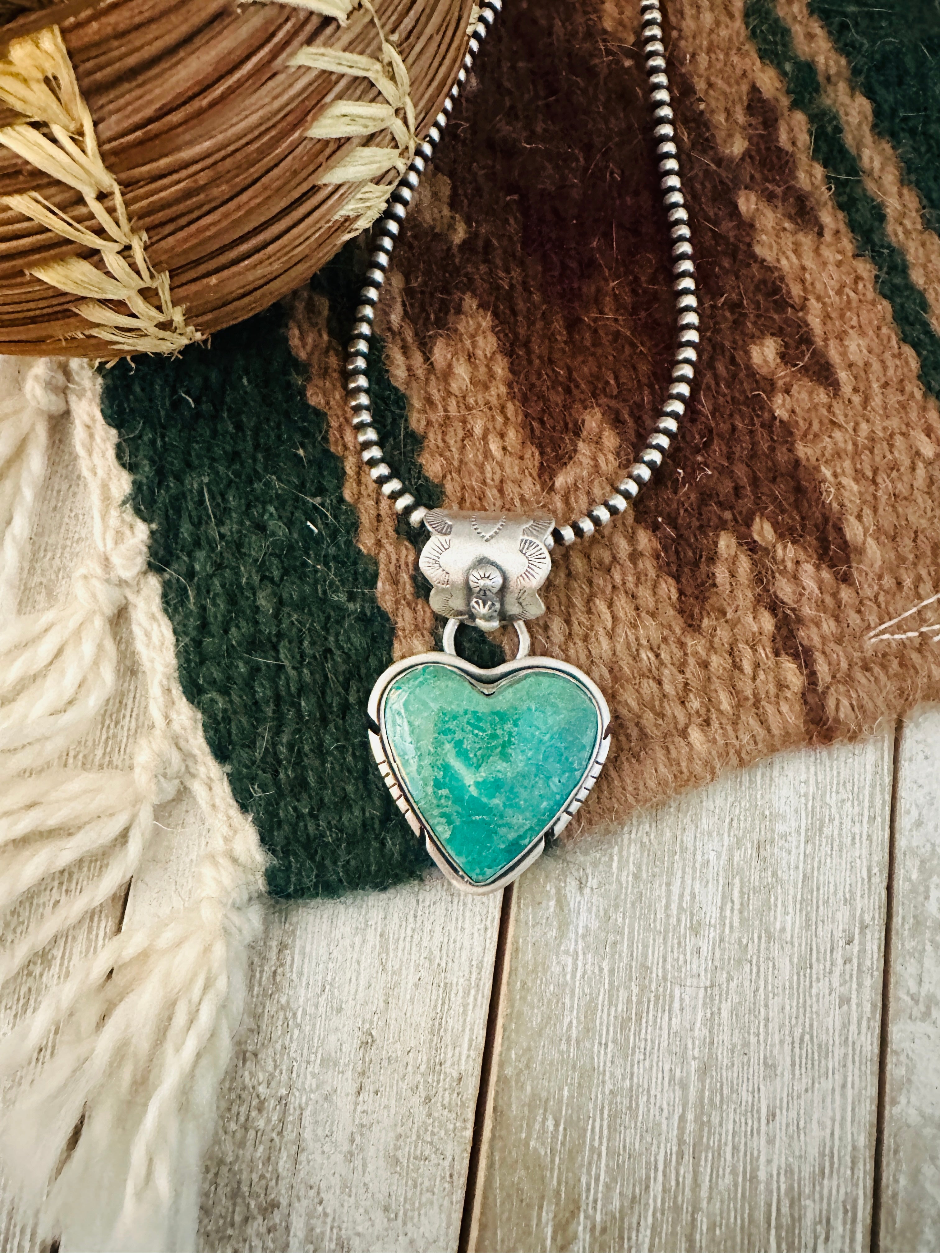 Handmade Turquoise & Sterling Silver Heart Pendant