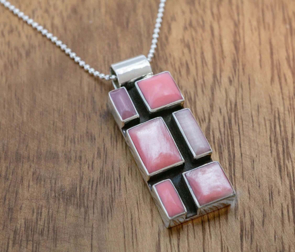 Medium Rose Mosaic Sterling Silver Pendant Necklace