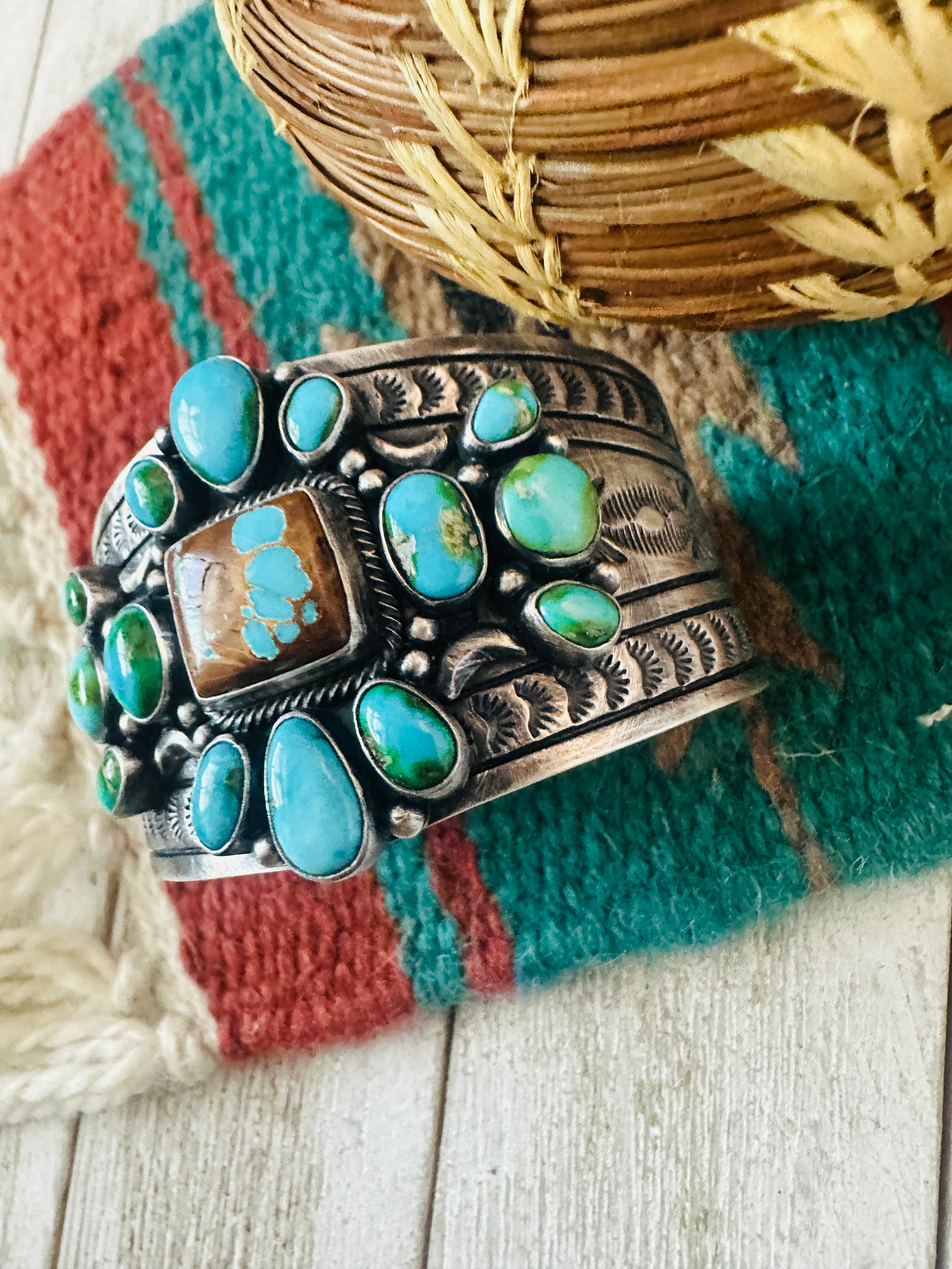 Handcrafted Sterling Silver, Royston and Sonoran Turquoise Cuff Bracelet by Murphy Platero /