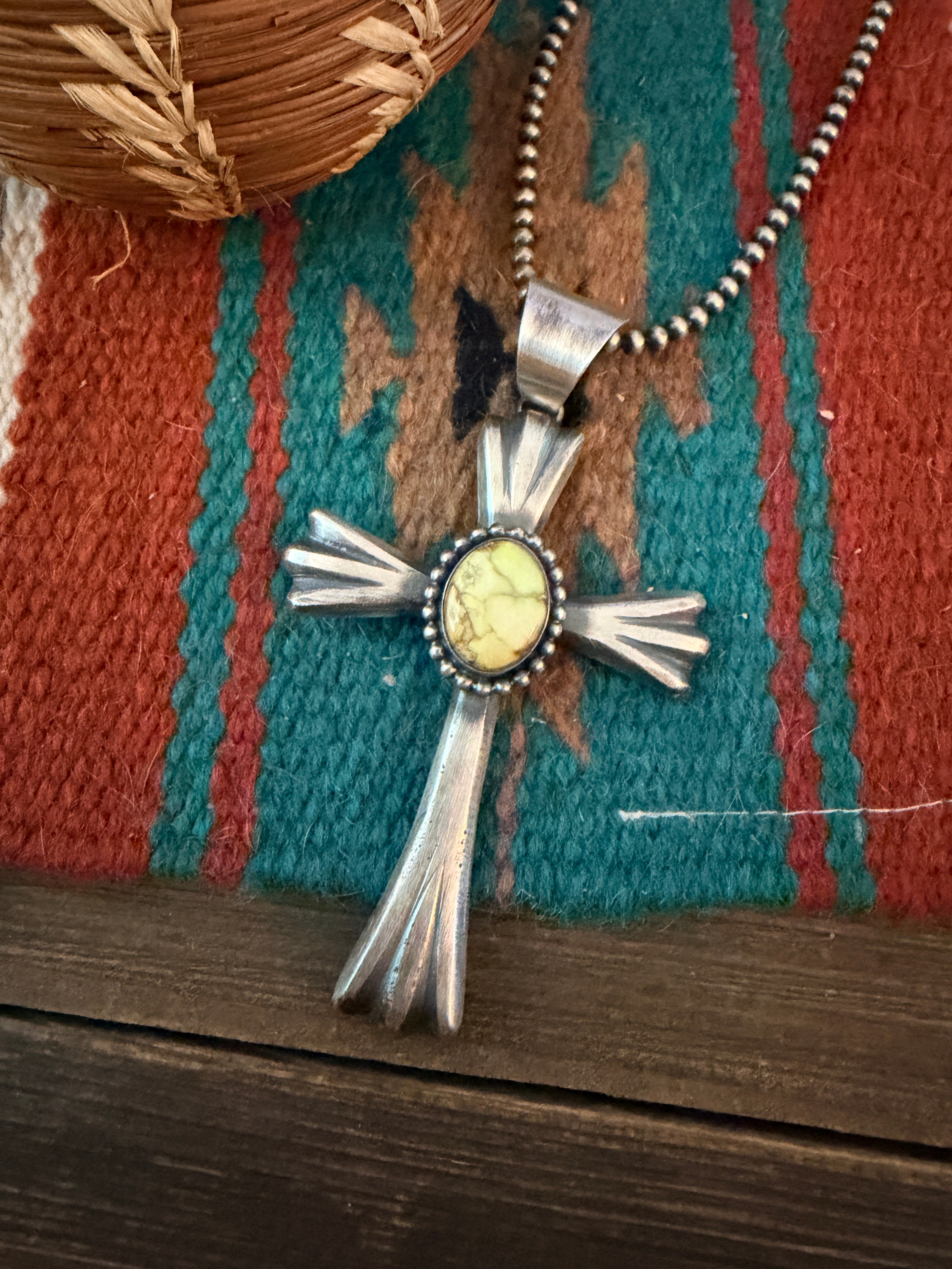 Handcrafted Palomino Turquoise & Sterling Silver Cross Pendant by Chimney Butte