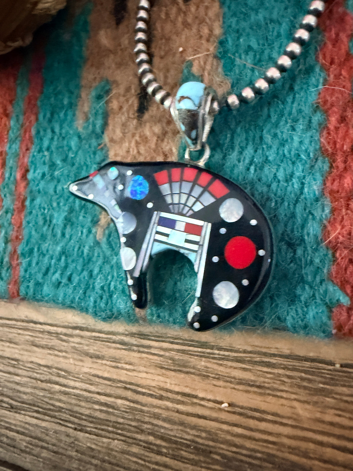 Handcrafted Old Pawn Sterling Silver and Multi Stone Inlay Bear Pendant