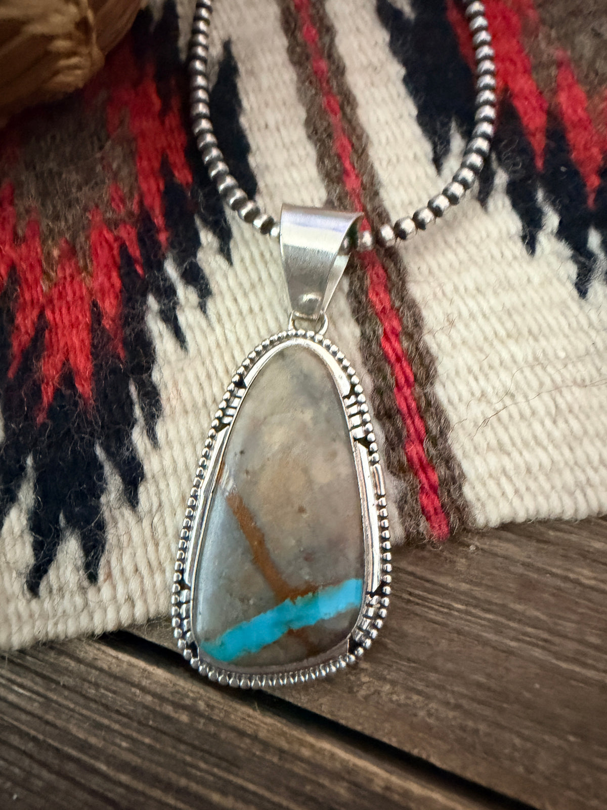 Handcrafted Sterling Silver & Royston Ribbon Turquoise Pendant