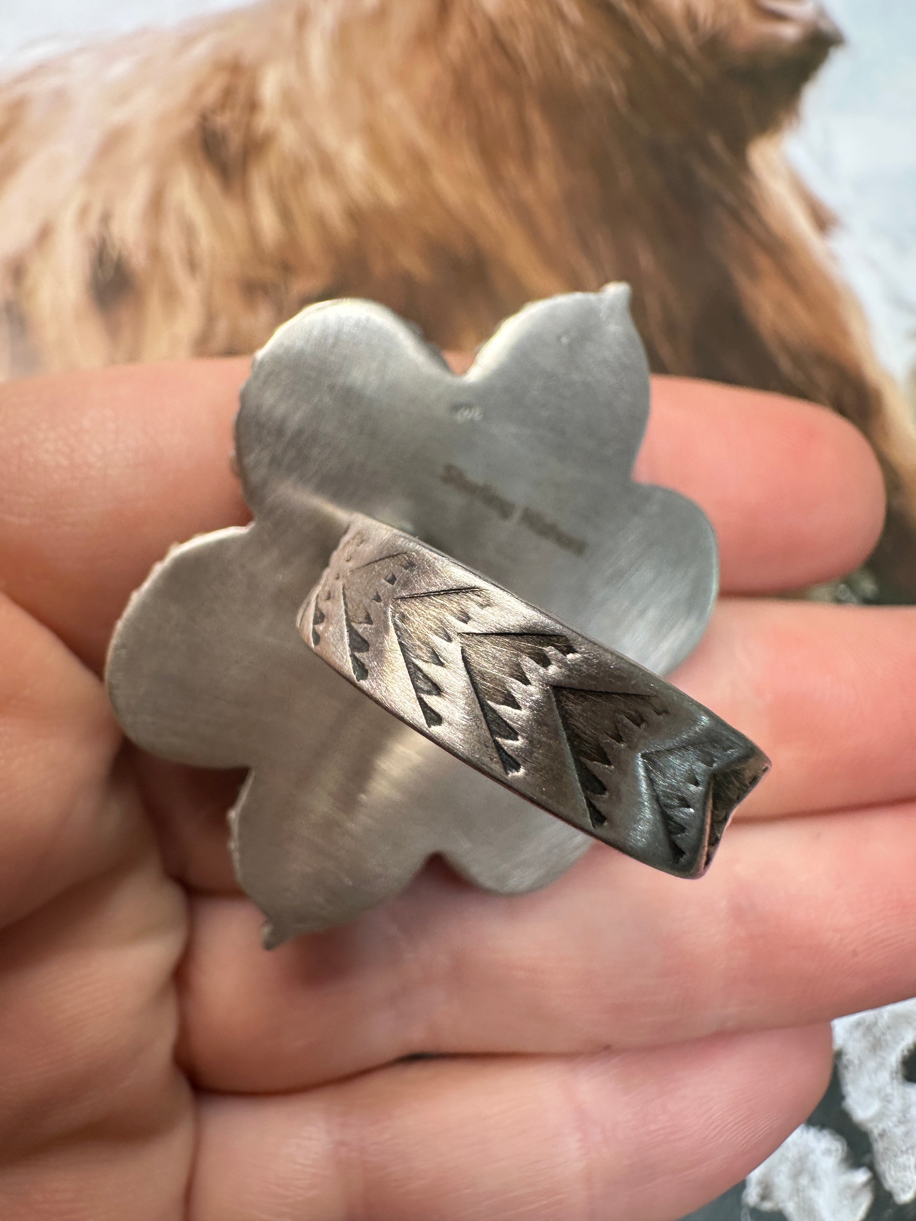 Nizhoni Handmade Adjustable Turquoise Sterling Silver Flower Ring