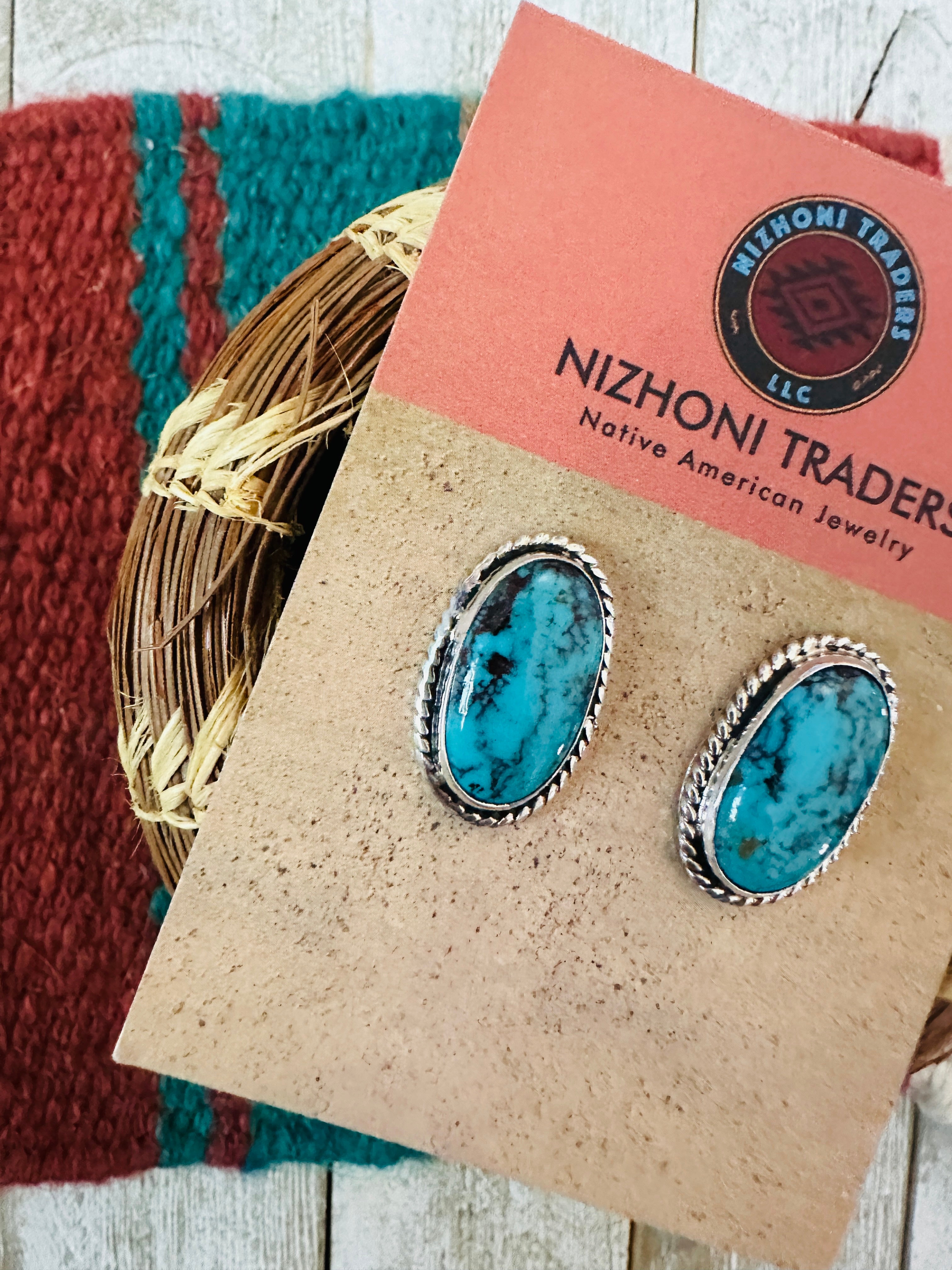Navajo Turquoise & Sterling Silver Post Earrings