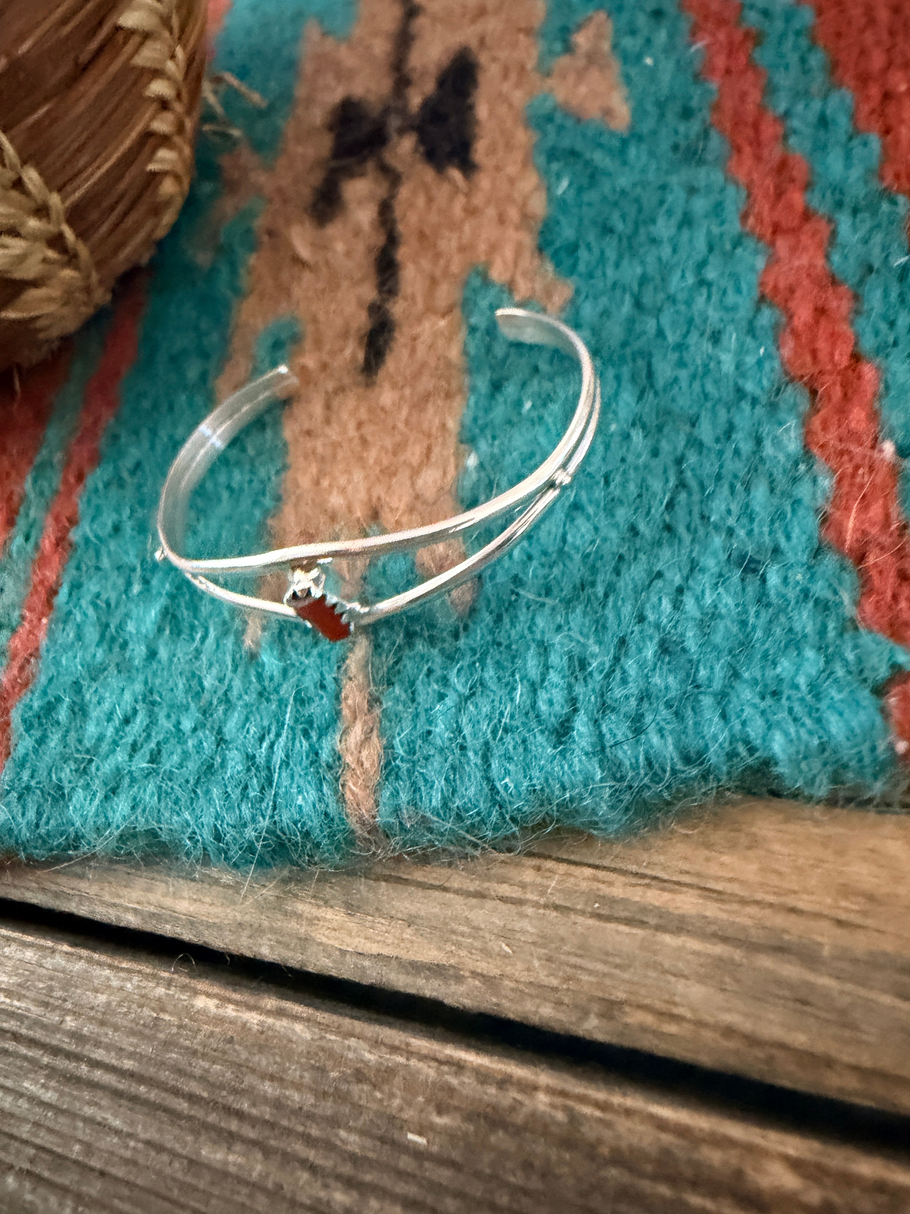 Handcrafted Coral & Sterling Silver Baby Cuff Bracelet