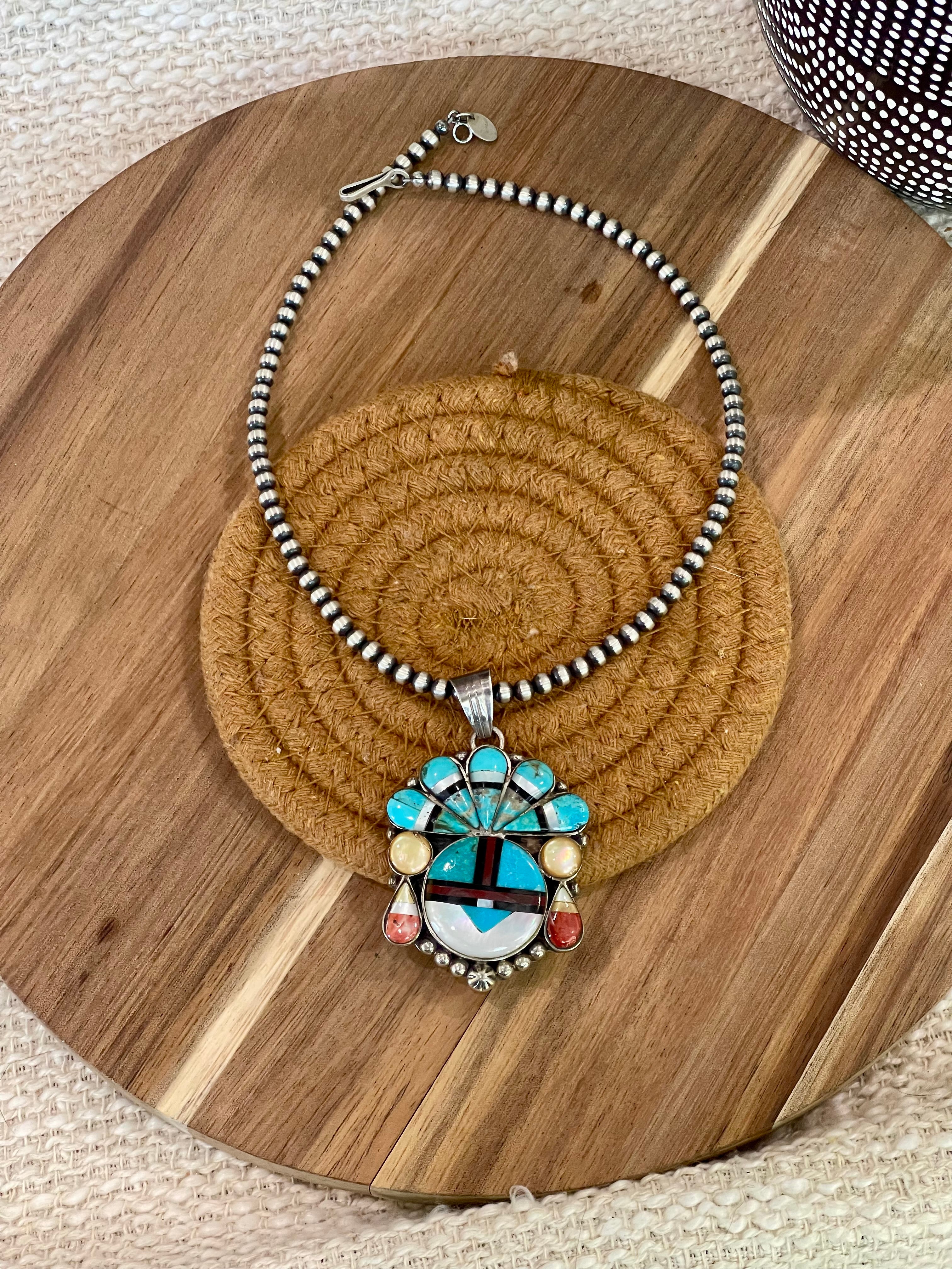 Handmade Sterling Silver & Multi Stone Sunface Pendant