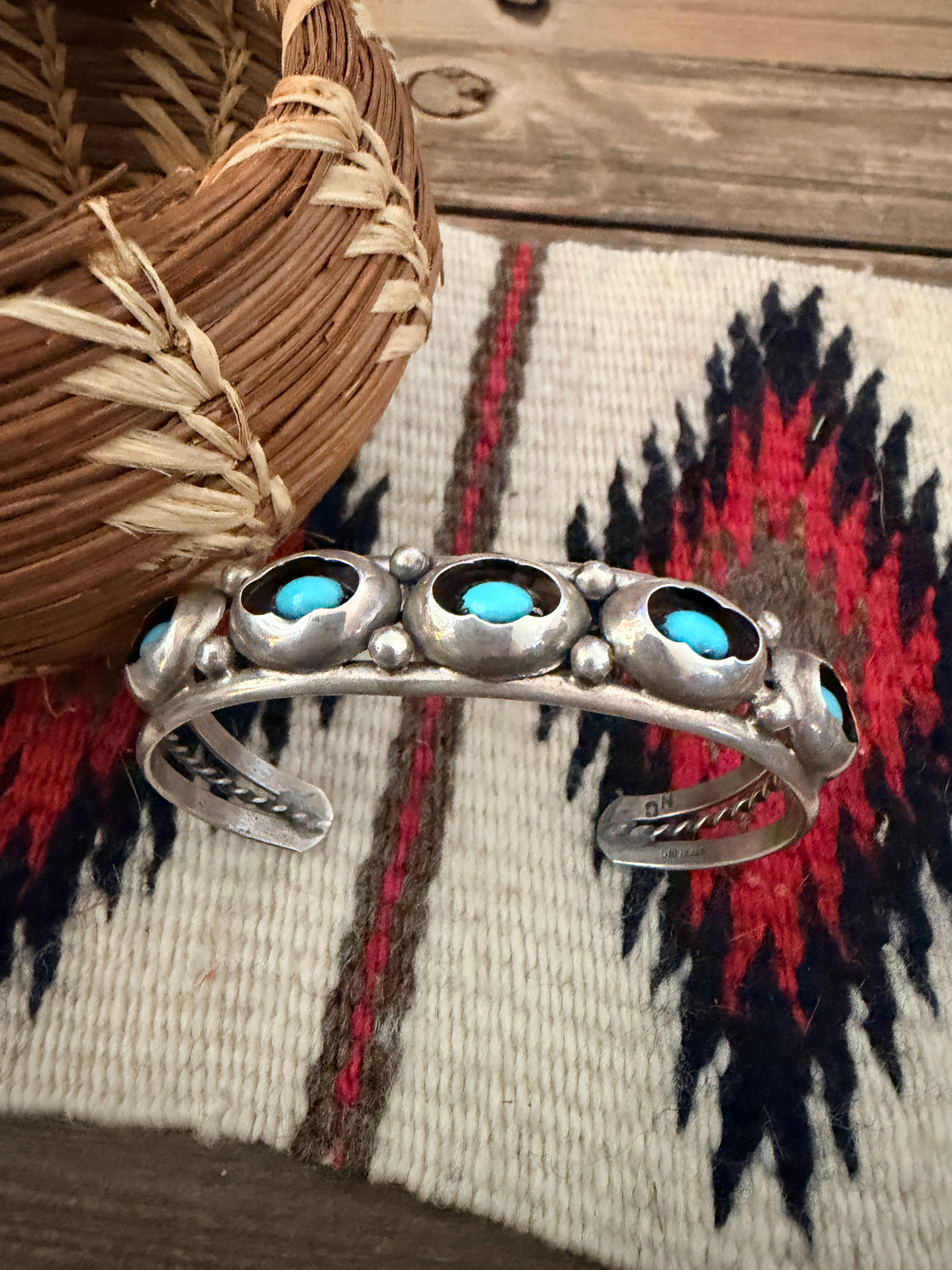 Handcrafted Old Pawn Sterling Silver & Turquoise Cuff Bracelet