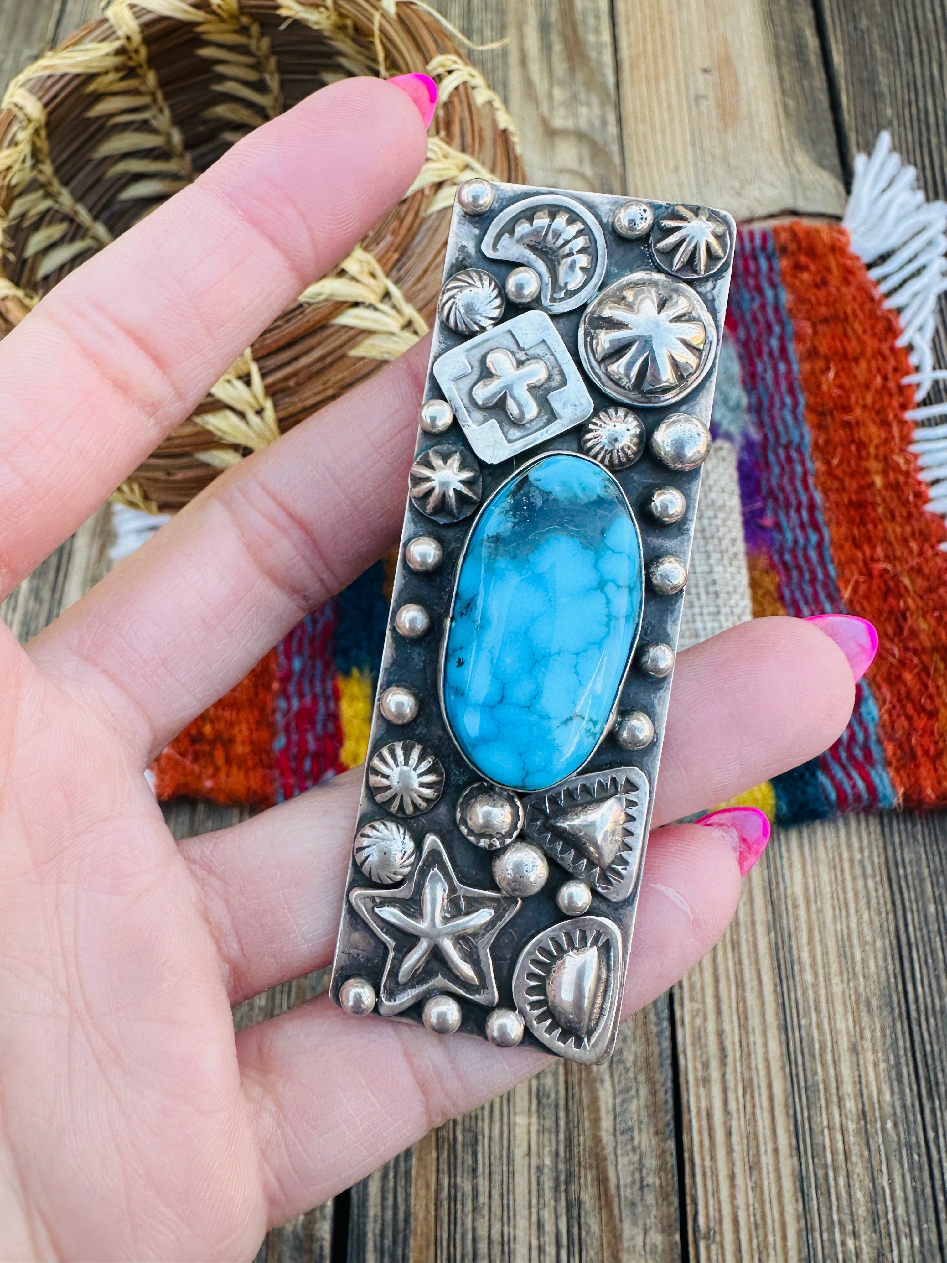 Handcrafted Turquoise & Sterling Silver Adjustable Ring by Dakota Willie