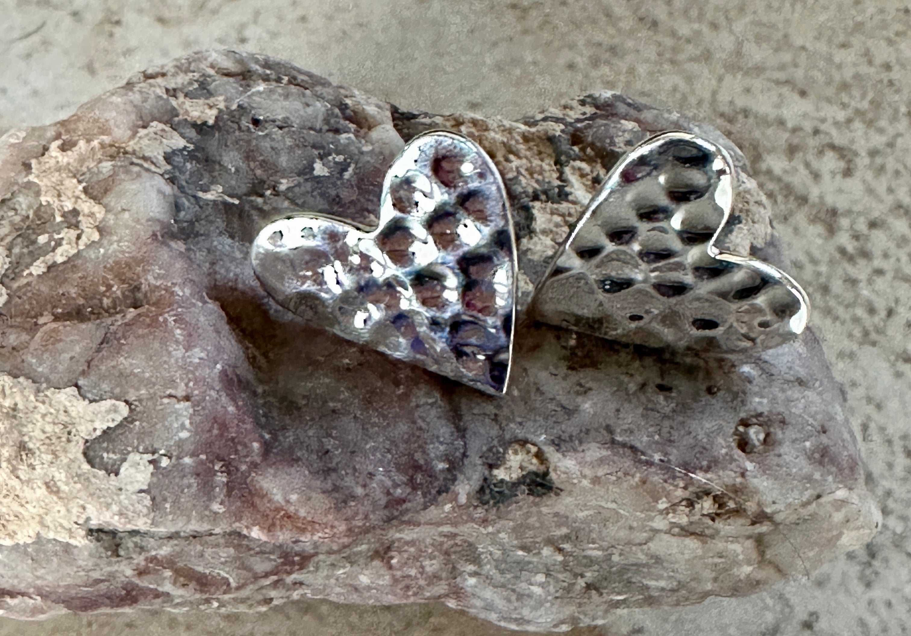 Hammered Heart Sterling Silver Earrings
