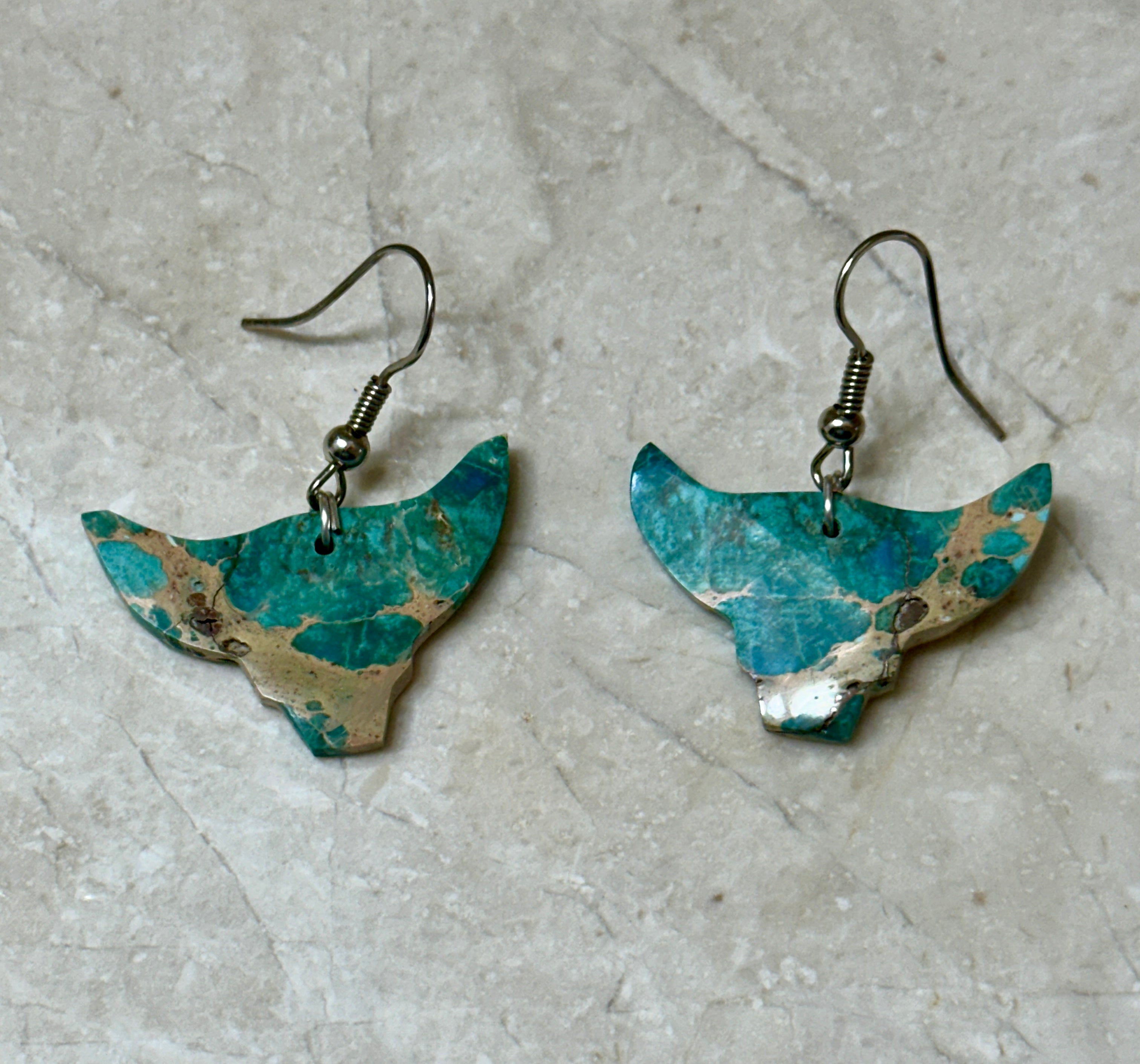 Handcrafted Blue Indigo Turquoise & Sterling Silver Bull head Slab Earrings